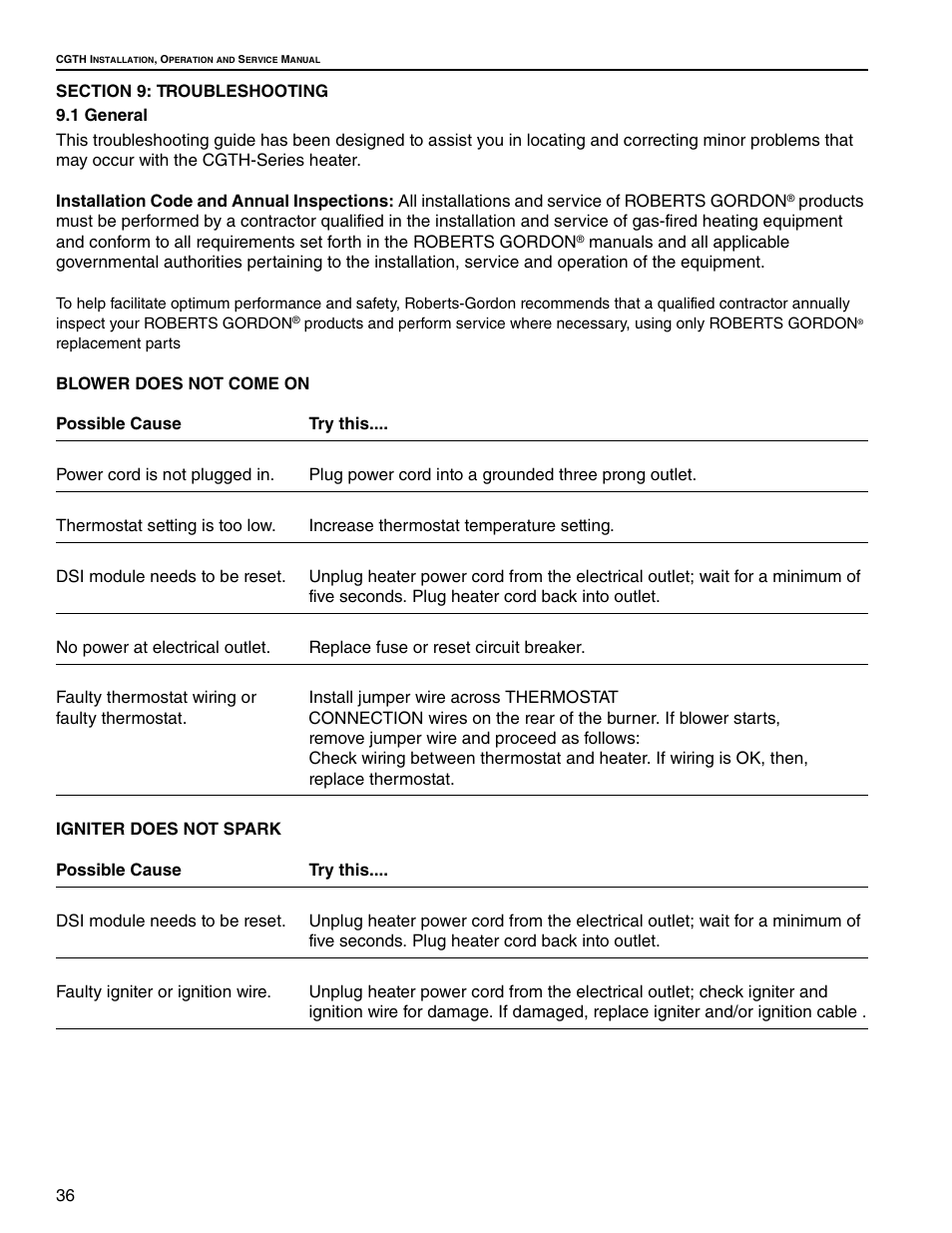 Roberts Gorden Caribe CGTH-50 User Manual | Page 42 / 58