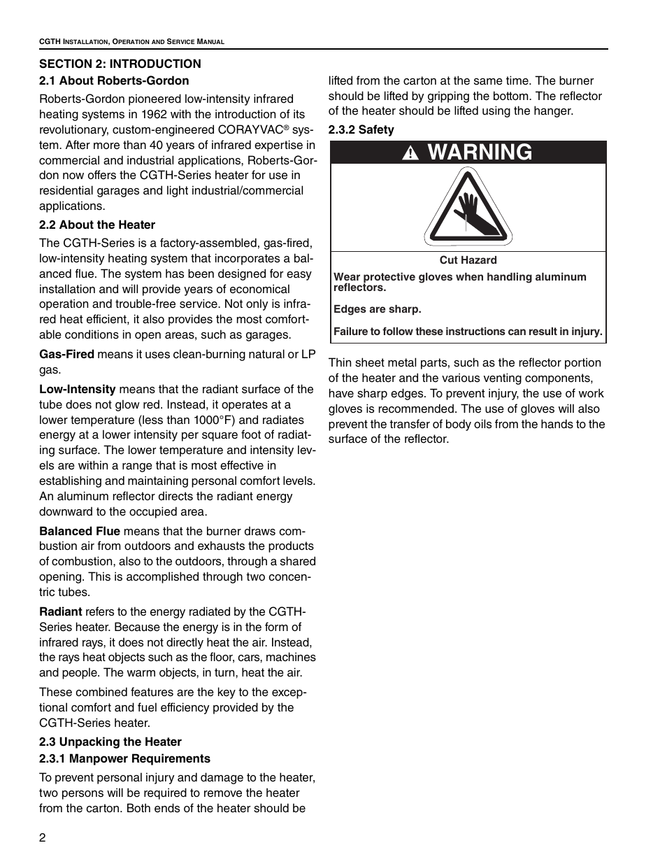 Warning | Roberts Gorden Caribe CGTH-50 User Manual | Page 8 / 58