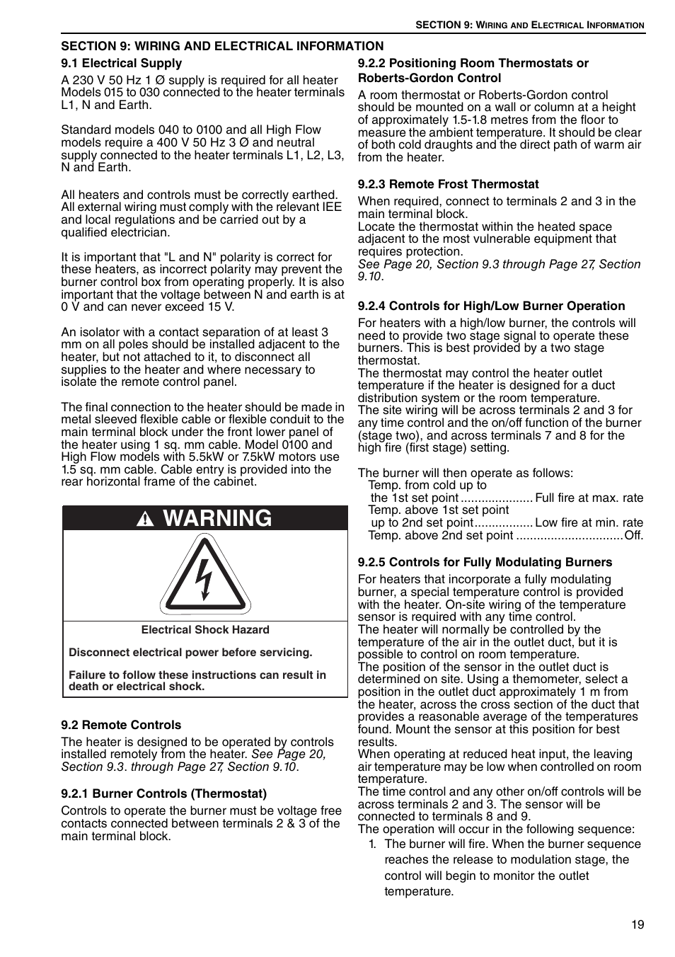 Warning | Roberts Gorden Combat Cabinet Heaters POP-ECA/PGP-ECA 015 to 0100 User Manual | Page 25 / 62