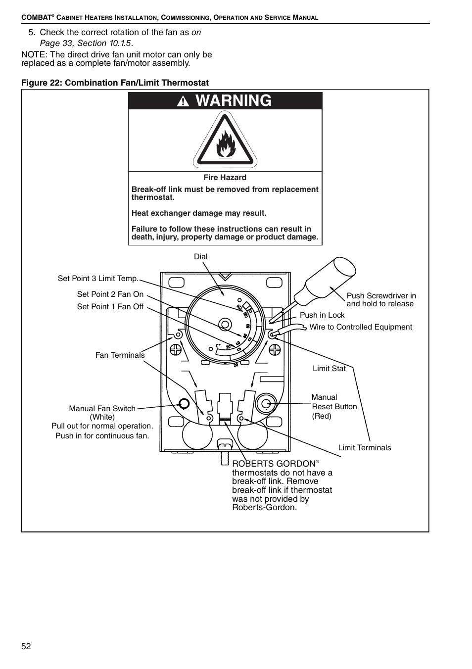 Warning | Roberts Gorden Combat Cabinet Heaters POP-ECA/PGP-ECA 015 to 0100 User Manual | Page 58 / 62