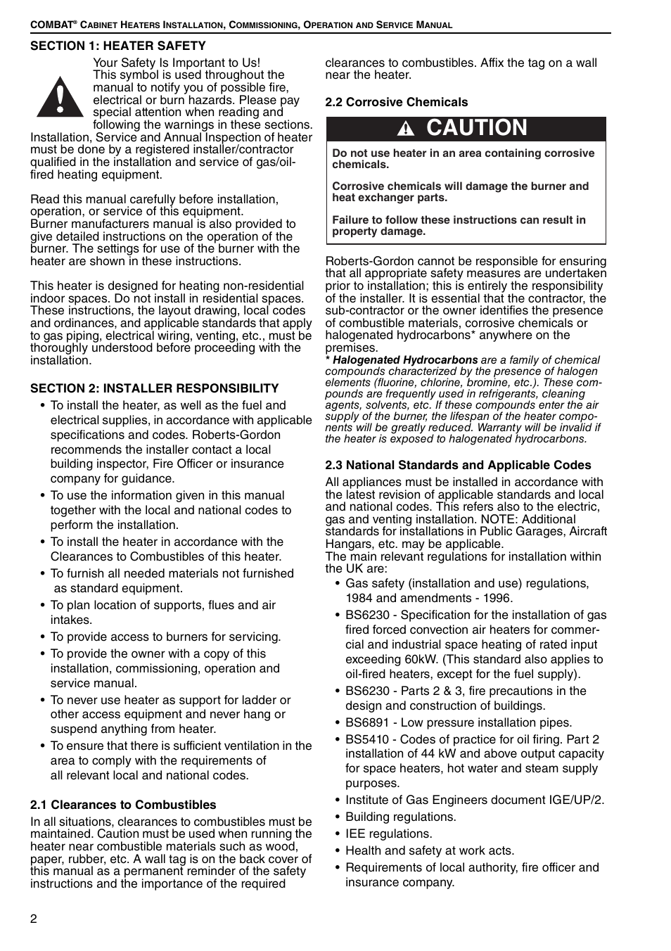 Caution | Roberts Gorden Combat Cabinet Heaters POP-ECA/PGP-ECA 015 to 0100 User Manual | Page 8 / 62