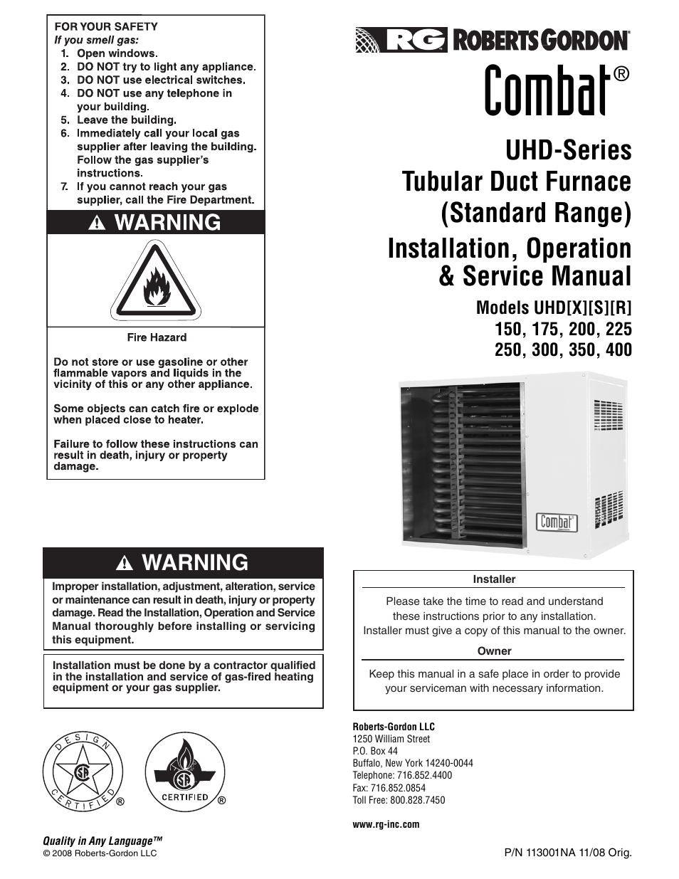 Roberts Gorden UHD[X][S][R] 150 User Manual | 50 pages