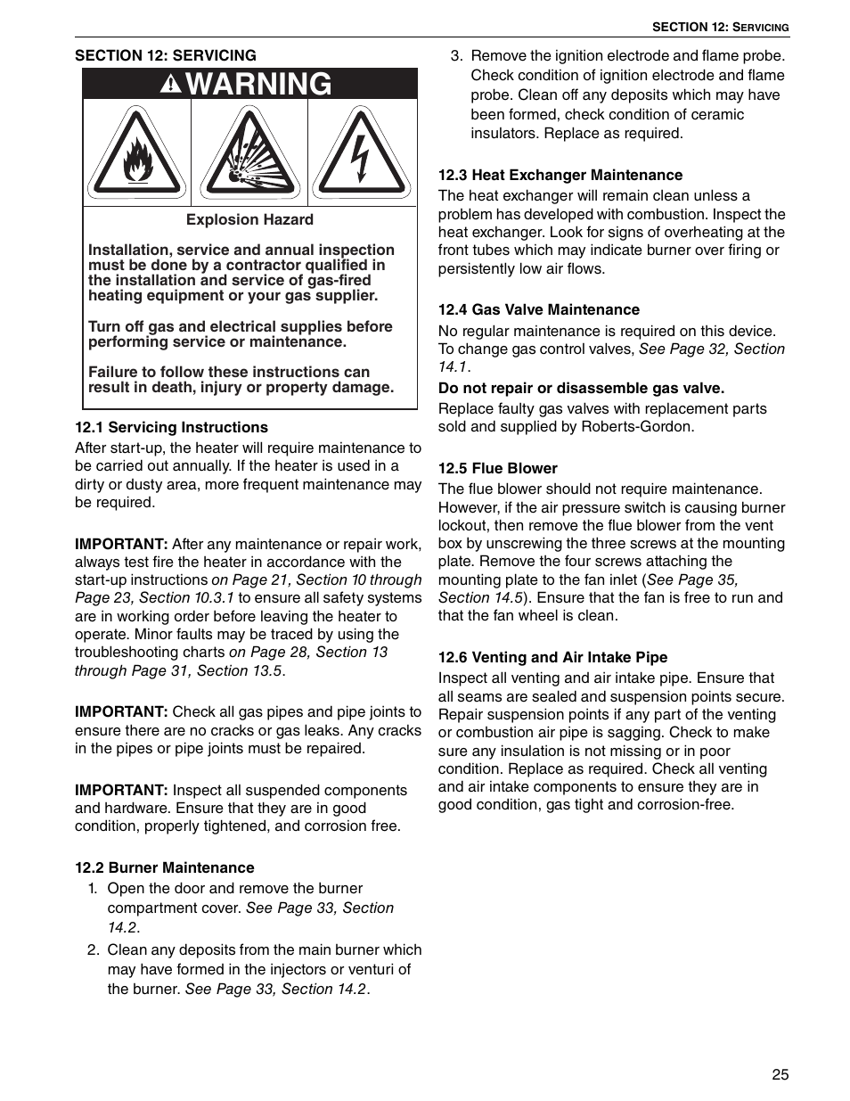 Warning | Roberts Gorden UHD[X][S][R] 150 User Manual | Page 31 / 50