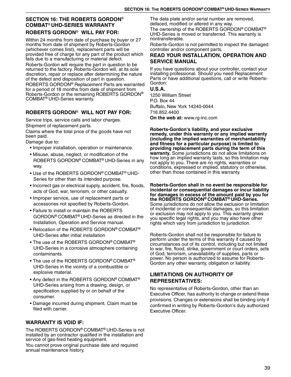 Roberts Gorden UHD[X][S][R] 150 User Manual | Page 45 / 50