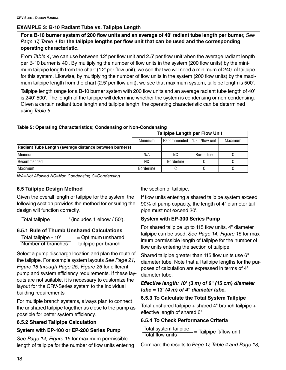 5 tailpipe design method, Table 5: operating characteristics; condensing or, Non-condensing | Roberts Gorden CRV-B-9 User Manual | Page 24 / 40