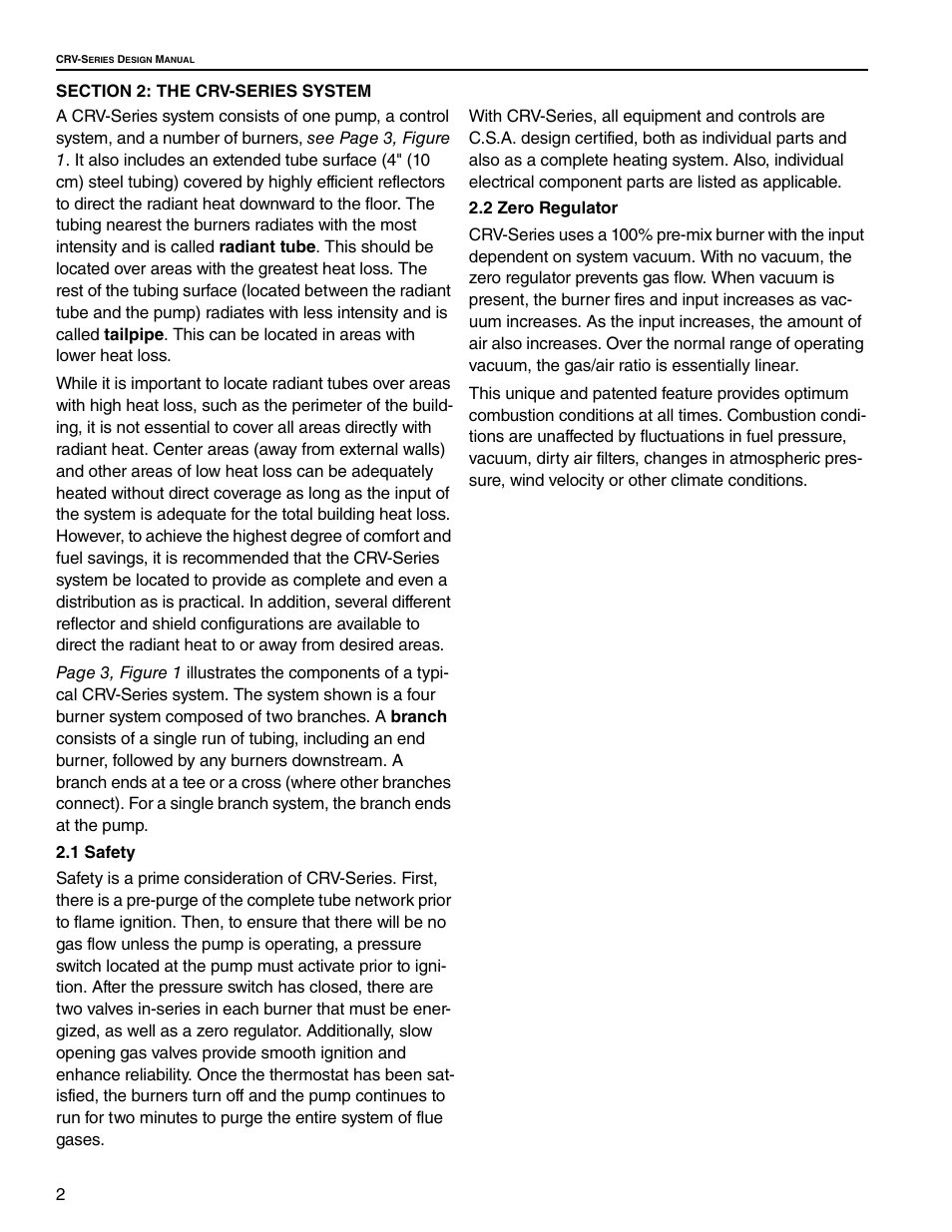 Section 2: the crv-series system, 1 safety 2.2 zero regulator | Roberts Gorden CRV-B-9 User Manual | Page 8 / 40