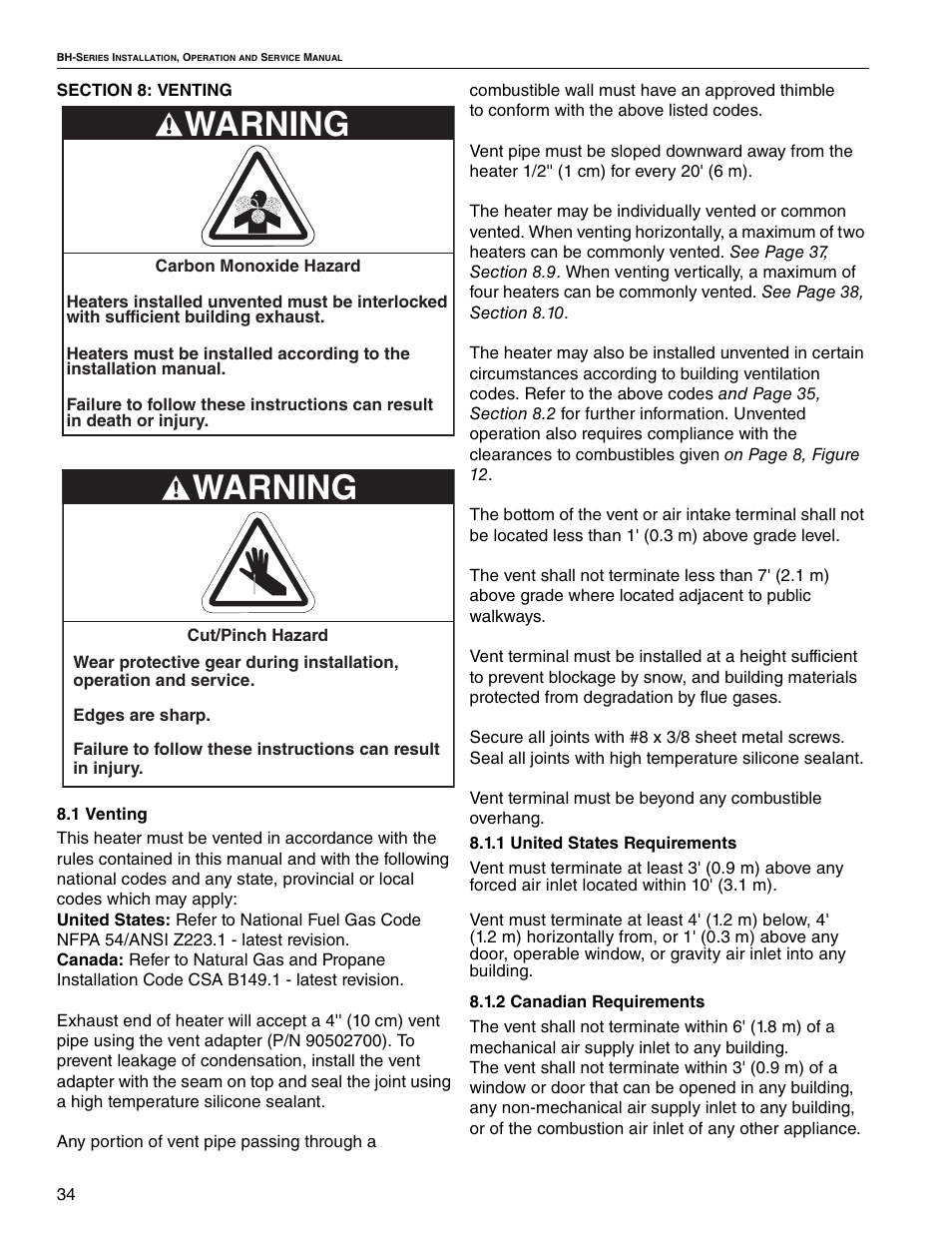 Warning | Roberts Gorden Linear Heater User Manual | Page 20 / 50