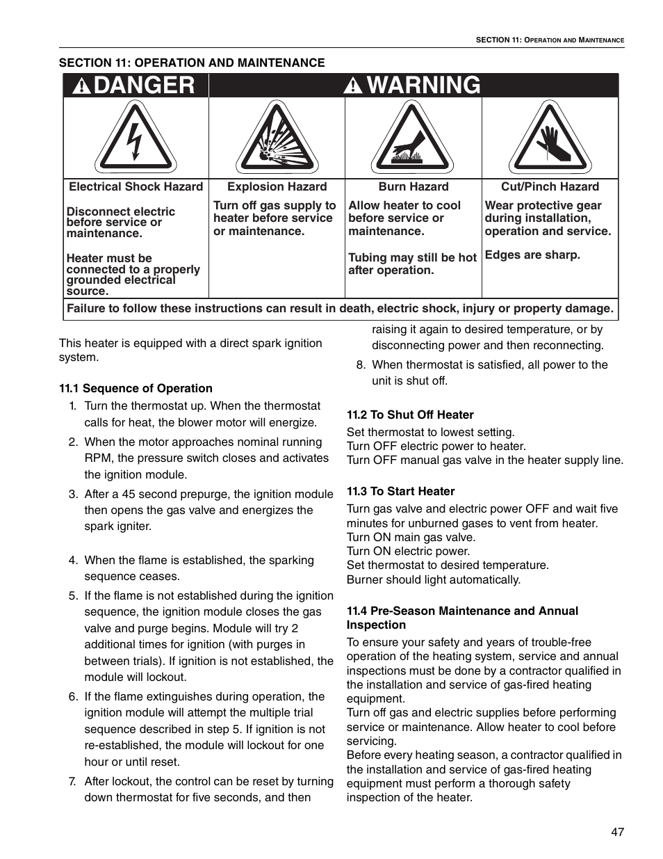 Warning, Danger | Roberts Gorden Linear Heater User Manual | Page 33 / 50
