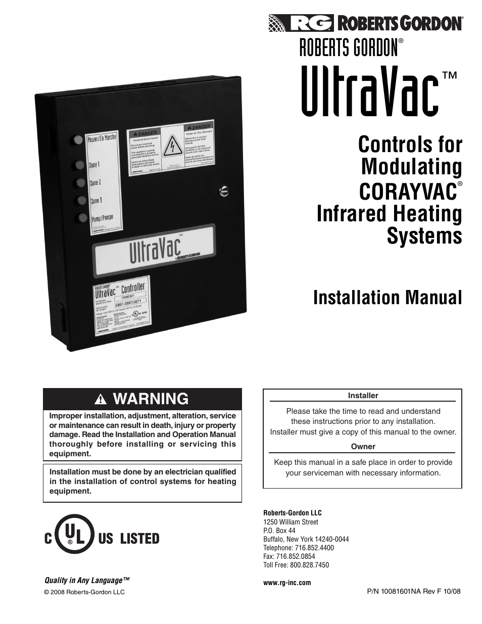 Roberts Gorden UltraVac NEMA 4 User Manual | 48 pages
