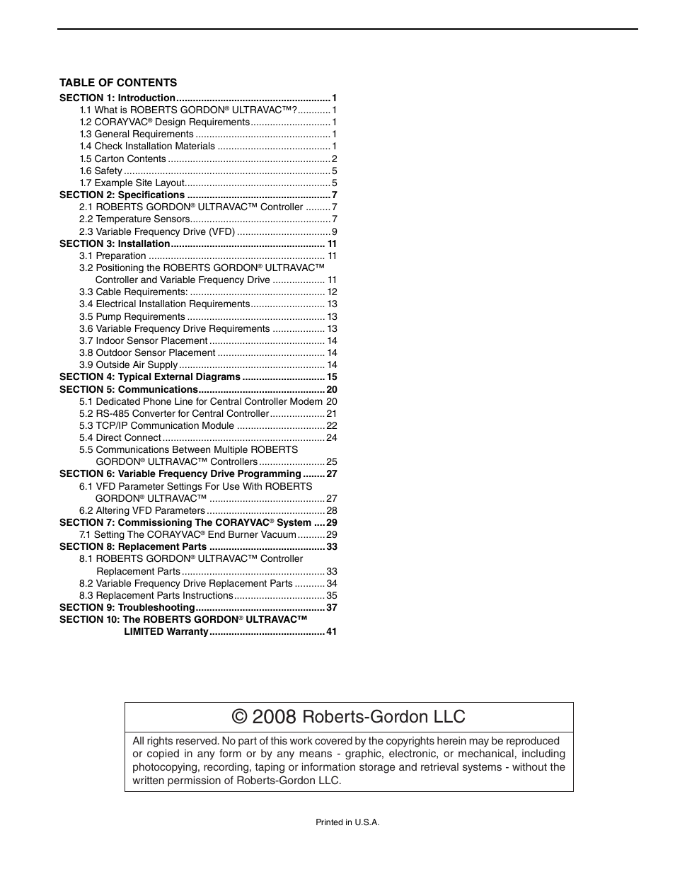 Roberts-gordon llc | Roberts Gorden UltraVac NEMA 4 User Manual | Page 3 / 48
