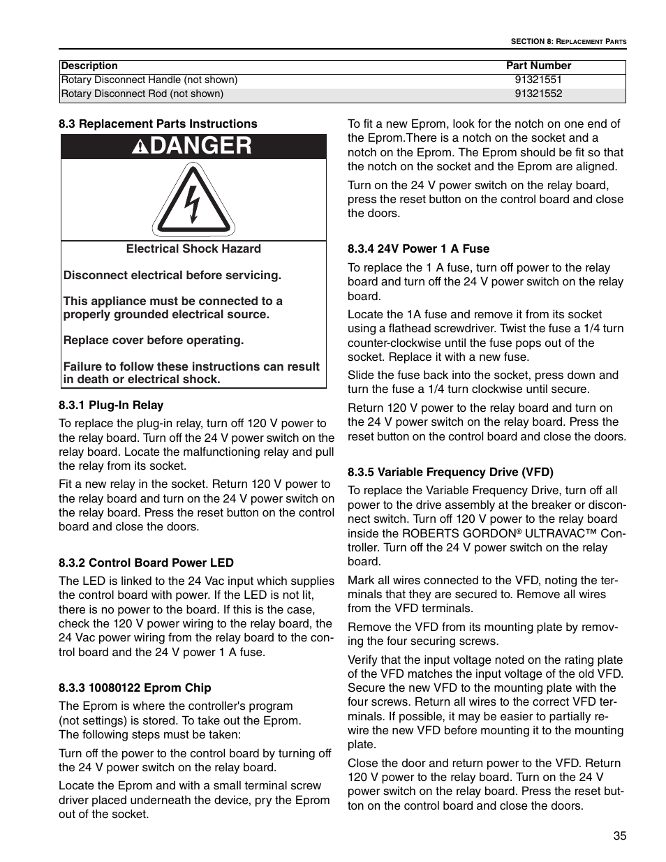 Danger | Roberts Gorden UltraVac NEMA 4 User Manual | Page 41 / 48