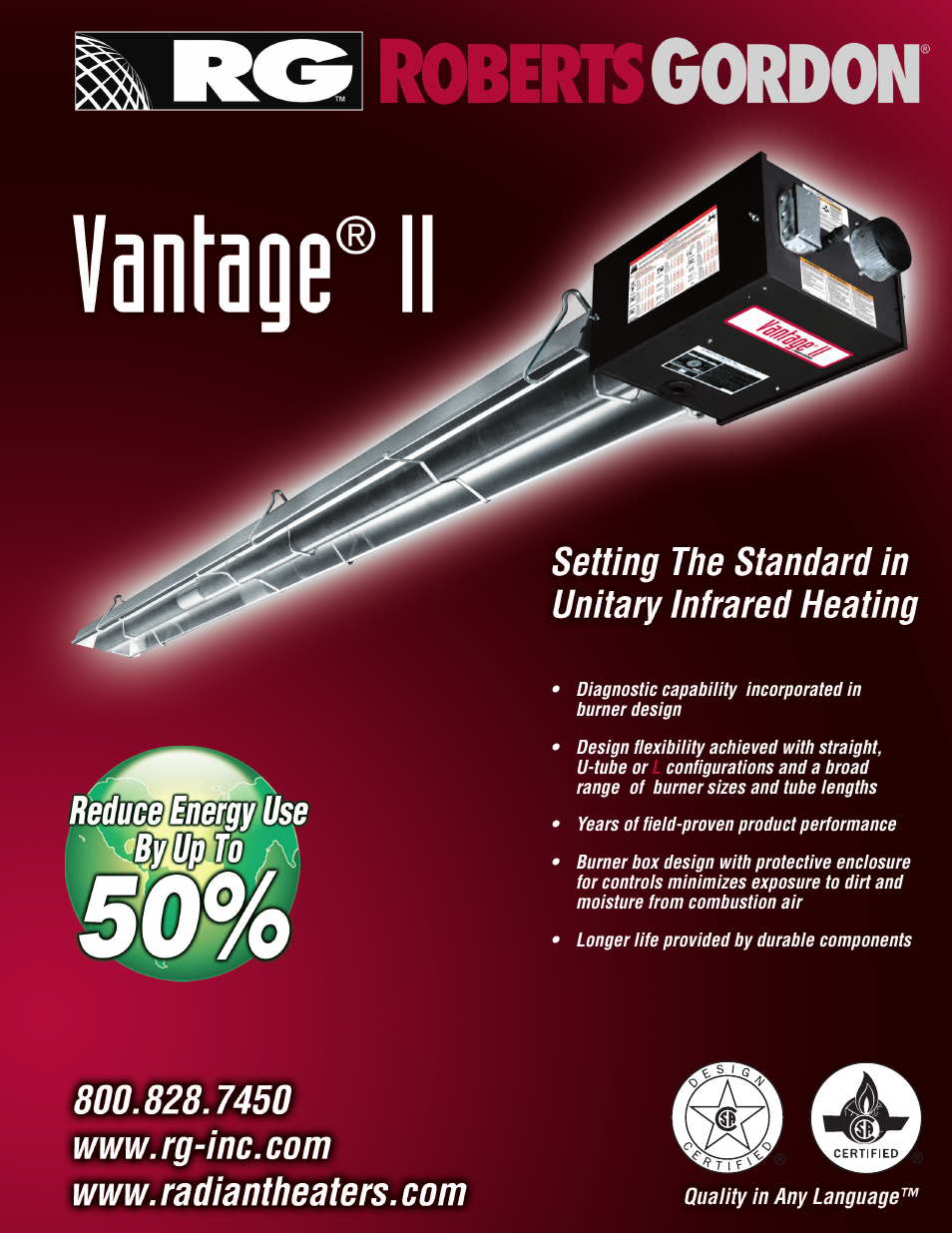 Roberts Gorden VANTAGE II CTH2-125 User Manual | 2 pages