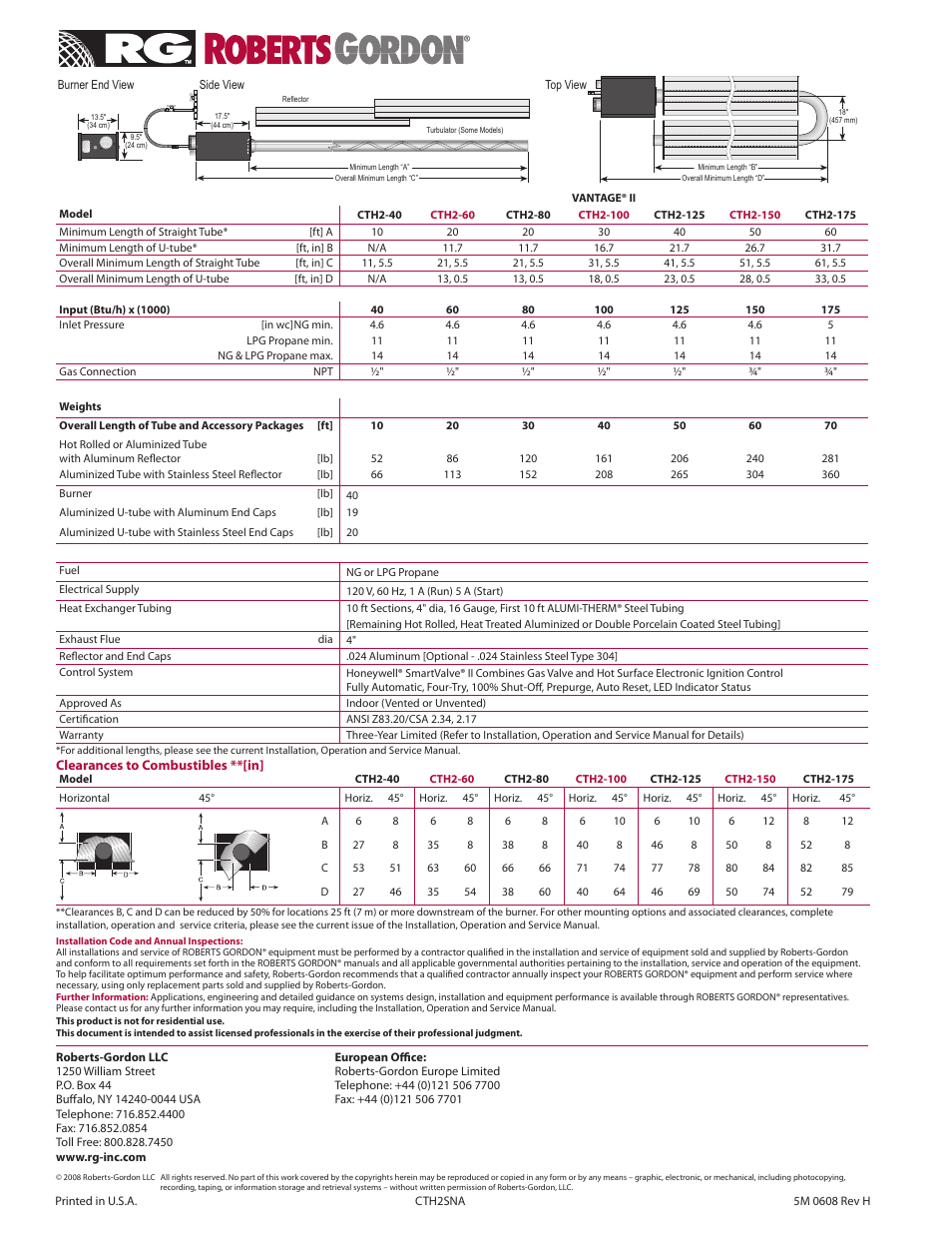 Roberts Gorden VANTAGE II CTH2-125 User Manual | Page 2 / 2