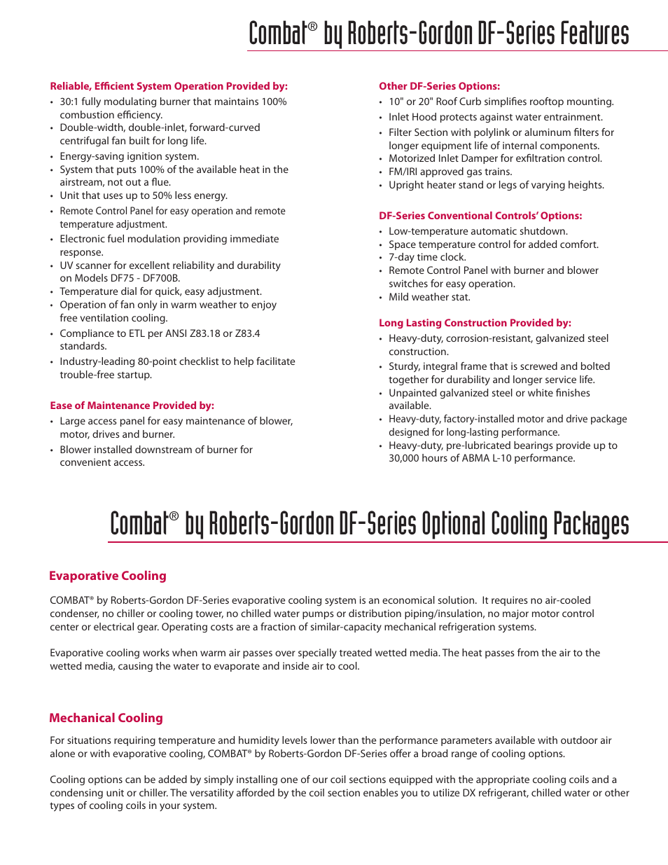 Combat, By roberts-gordon df-series features | Roberts Gorden Combat DF-Series User Manual | Page 3 / 4