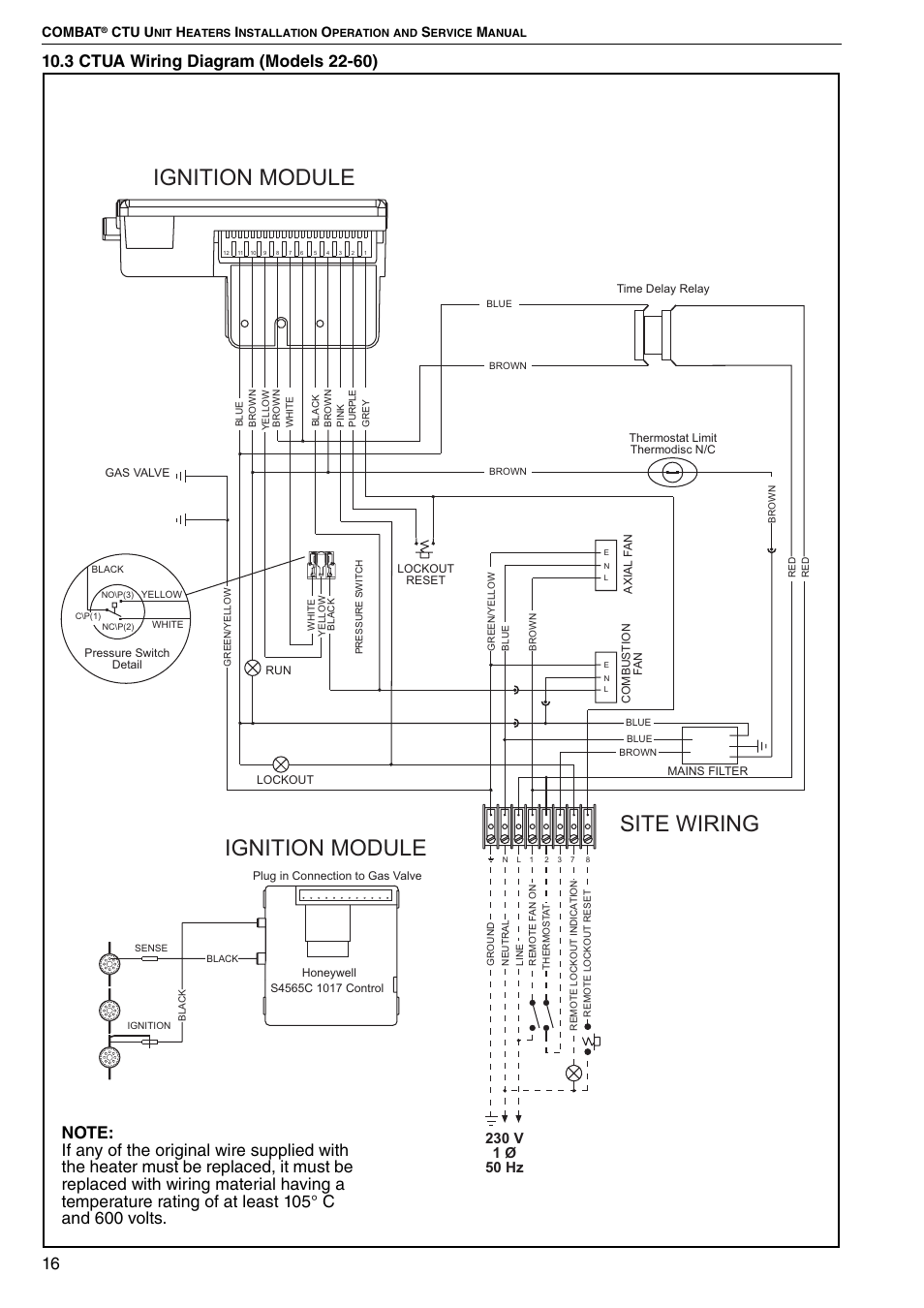 3 ctua wiring diagram (models 22-60), Section 10.3, Ignition module | Site wiring | Roberts Gorden COMBAT CTU 22 TO 115 User Manual | Page 22 / 51