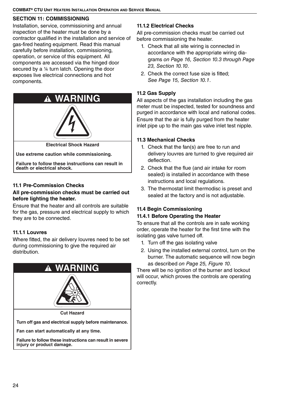 Section 11: commissioning, Warning | Roberts Gorden COMBAT CTU 22 TO 115 User Manual | Page 30 / 51