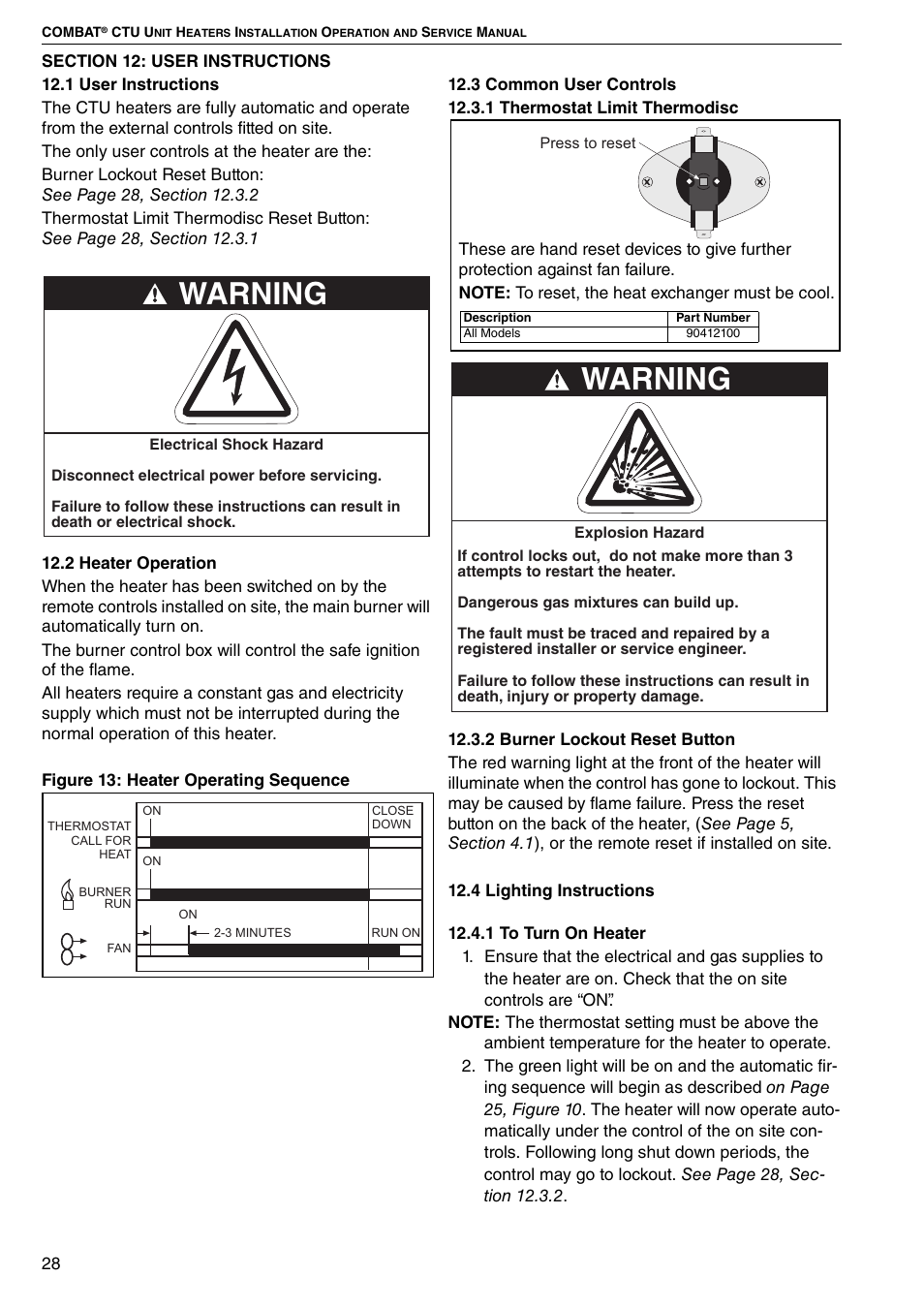 Section 12: user instructions, Figure 13: heater operating sequence, Warning | Roberts Gorden COMBAT CTU 22 TO 115 User Manual | Page 34 / 51