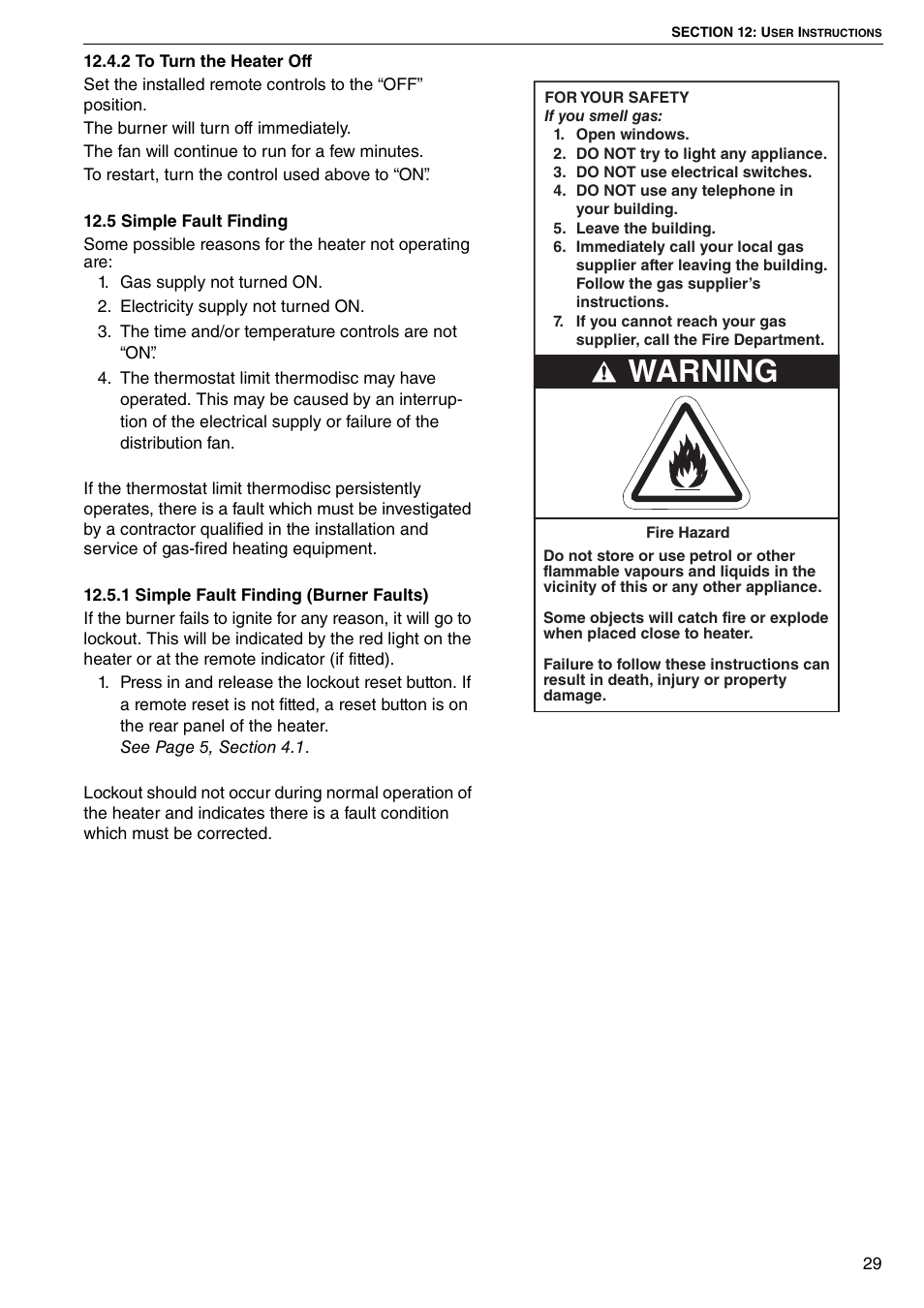 5 simple fault finding, Warning | Roberts Gorden COMBAT CTU 22 TO 115 User Manual | Page 35 / 51
