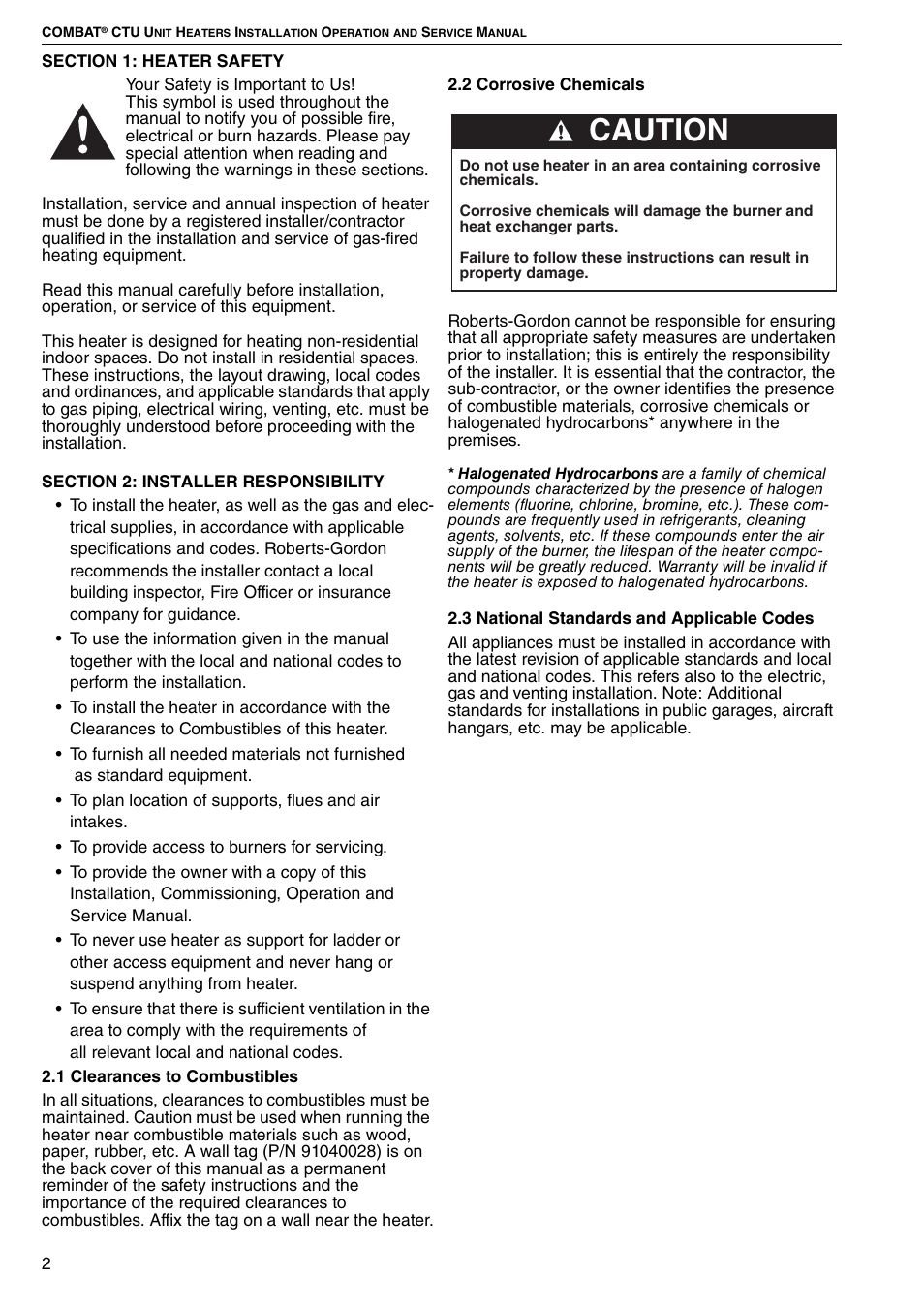 Caution | Roberts Gorden COMBAT CTU 22 TO 115 User Manual | Page 8 / 51