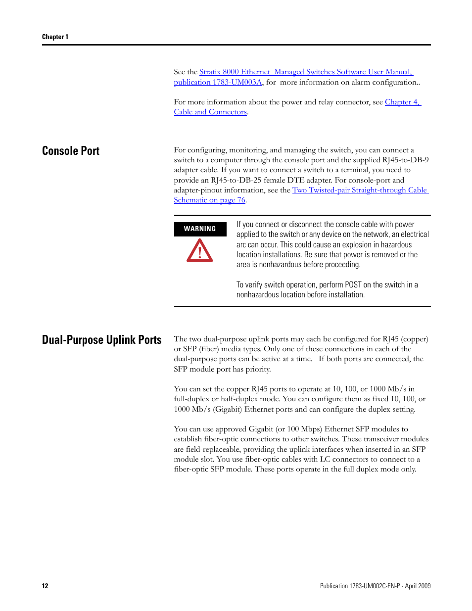 Console port, Dual-purpose uplink ports, Console port dual-purpose uplink ports | Rockwell Tools STRATIX 8000 ETHERNET 1783-MS10T User Manual | Page 12 / 92