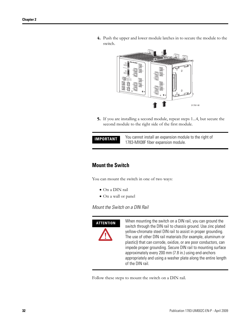 Mount the switch, To the | Rockwell Tools STRATIX 8000 ETHERNET 1783-MS10T User Manual | Page 32 / 92
