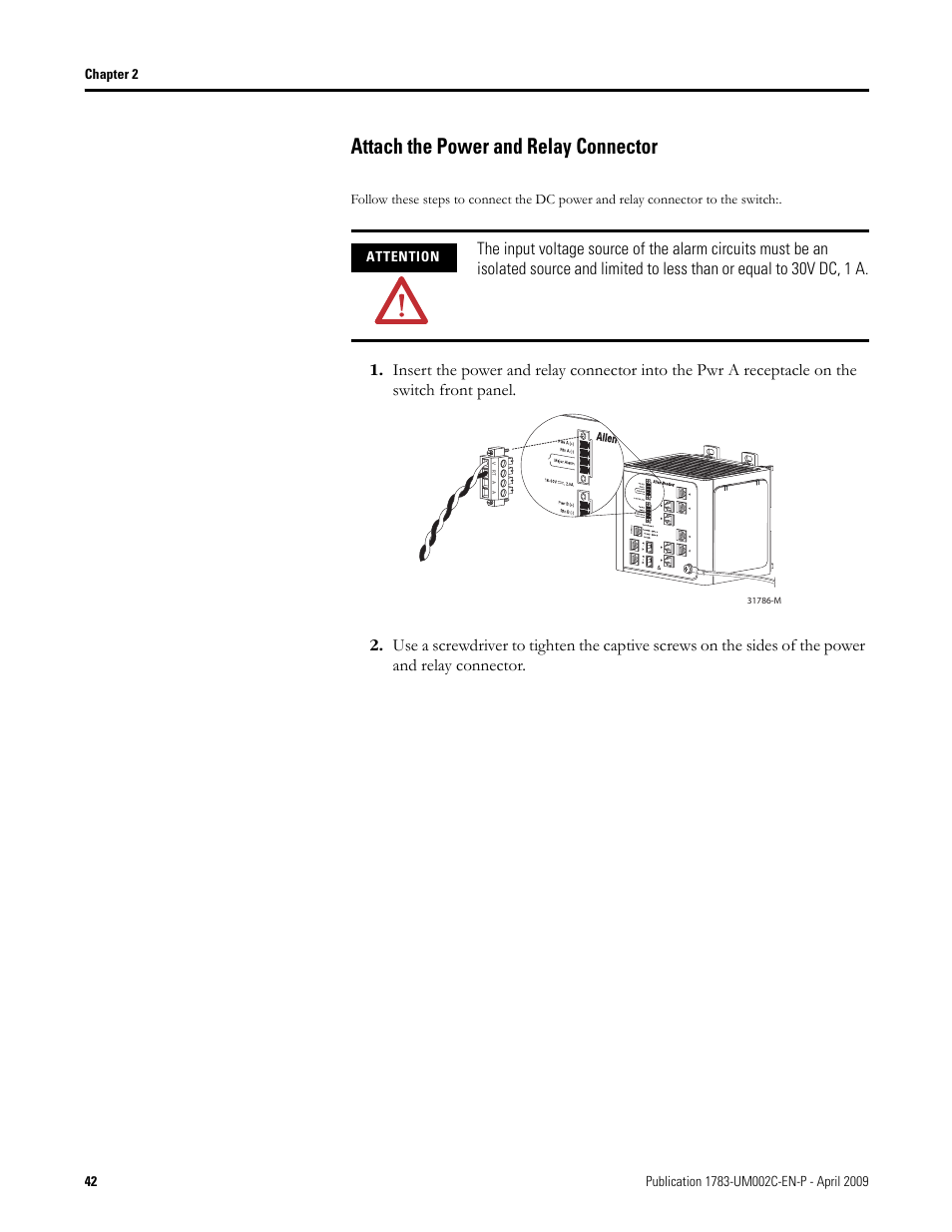 Attach the power and relay connector | Rockwell Tools STRATIX 8000 ETHERNET 1783-MS10T User Manual | Page 42 / 92