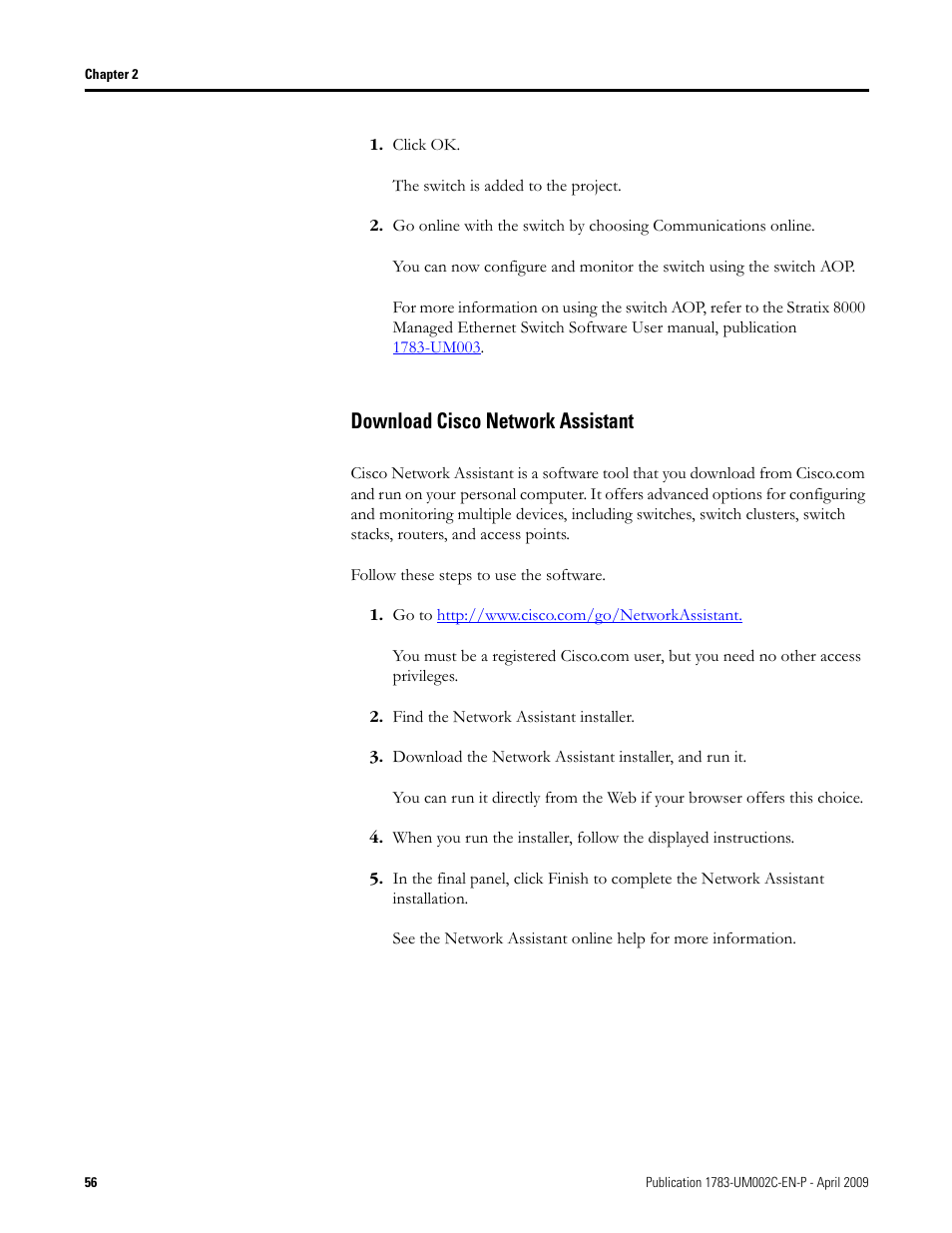 Download cisco network assistant | Rockwell Tools STRATIX 8000 ETHERNET 1783-MS10T User Manual | Page 56 / 92