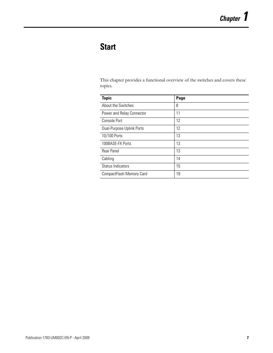 1 - start, Start, Chapter | Rockwell Tools STRATIX 8000 ETHERNET 1783-MS10T User Manual | Page 7 / 92