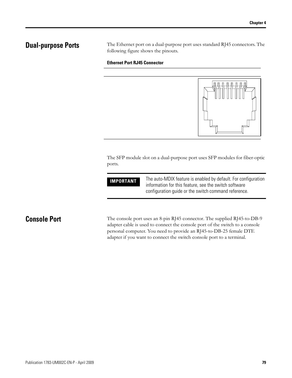 Dual-purpose ports, Console port, Dual-purpose ports console port | Rockwell Tools STRATIX 8000 ETHERNET 1783-MS10T User Manual | Page 79 / 92