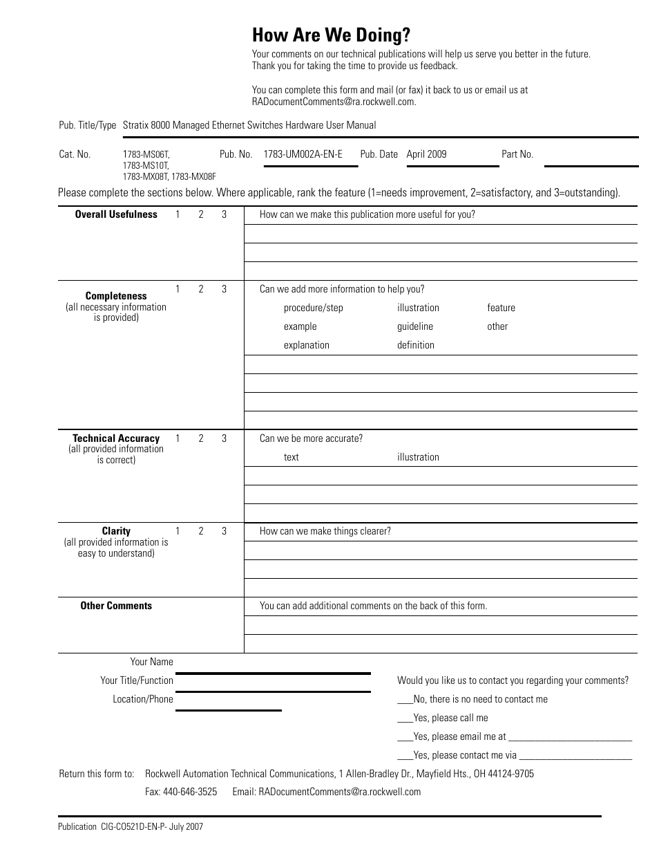 How are we doing | Rockwell Tools STRATIX 8000 ETHERNET 1783-MS10T User Manual | Page 83 / 92