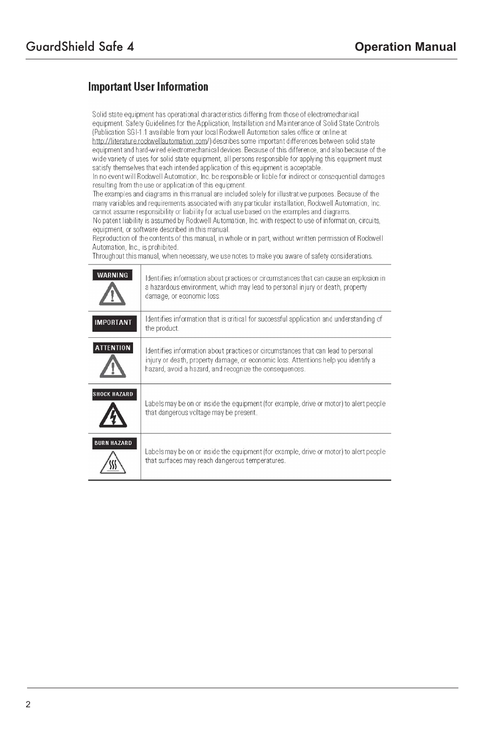 Rockwell Tools GUARDSHIELD SAFE 4 User Manual | Page 2 / 24