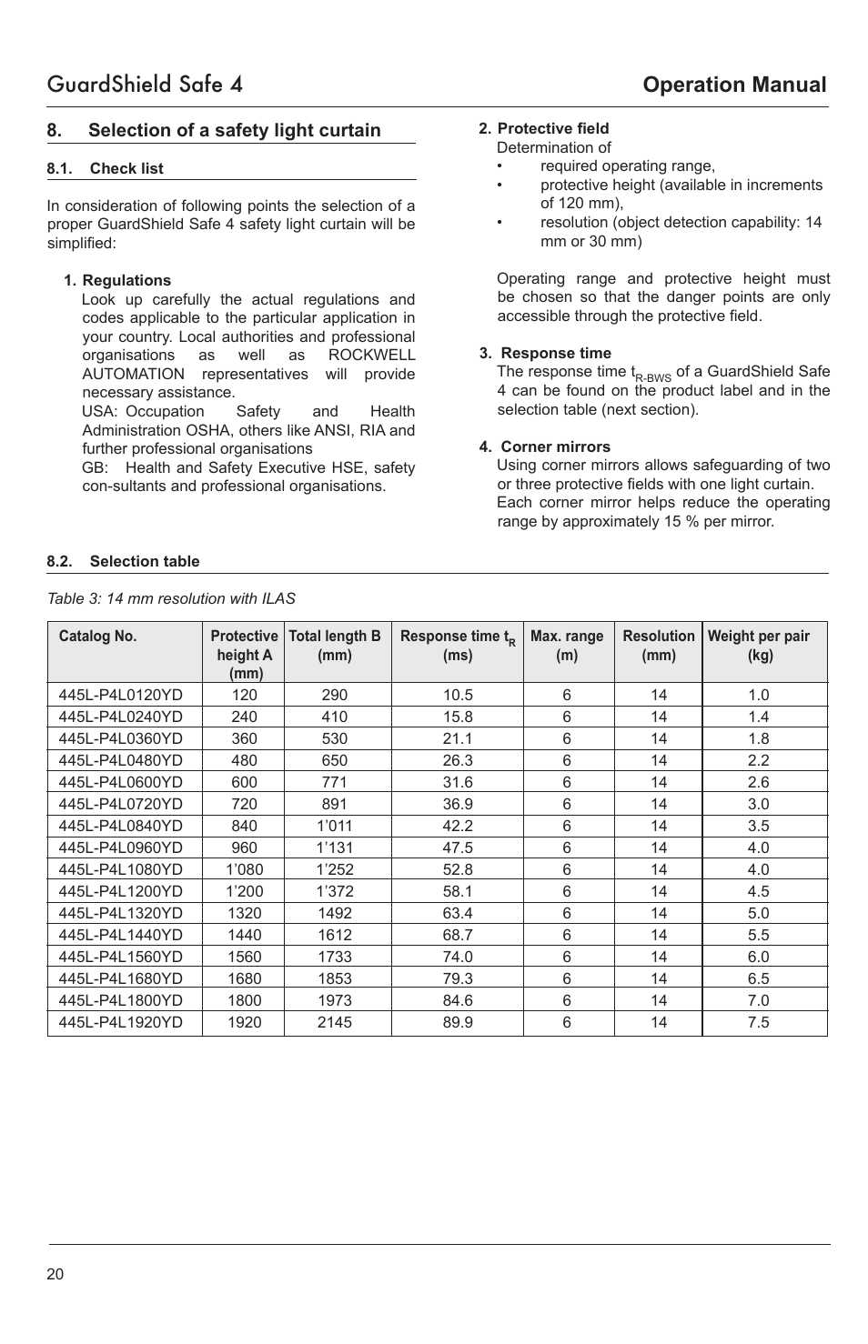 Guardshield safe 4, Operation manual | Rockwell Tools GUARDSHIELD SAFE 4 User Manual | Page 20 / 24