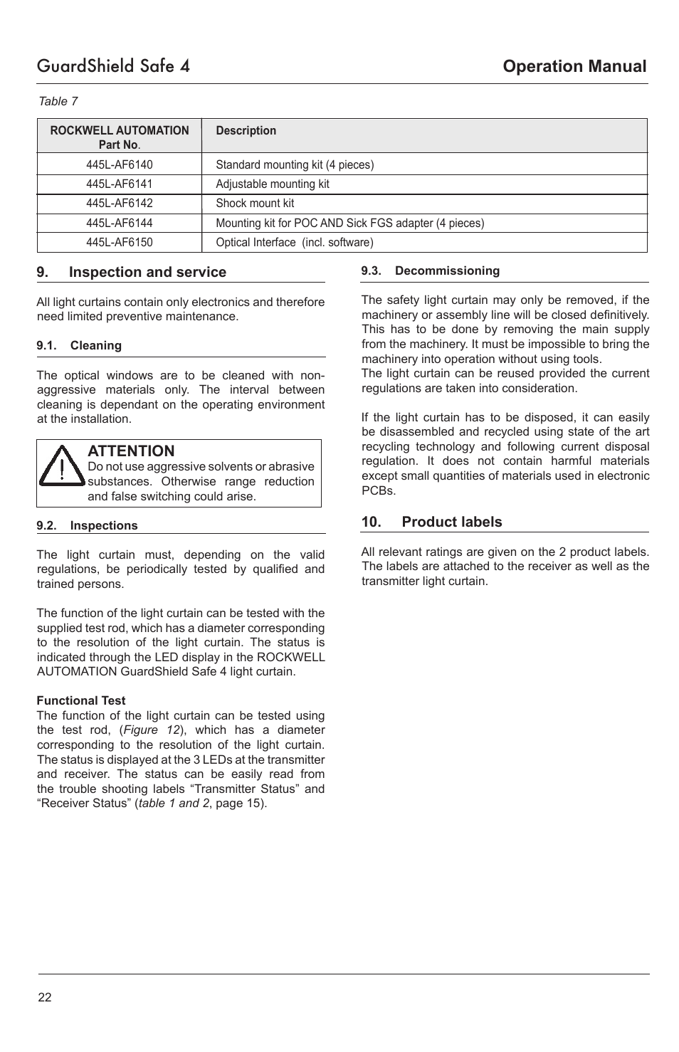 Guardshield safe 4, Operation manual | Rockwell Tools GUARDSHIELD SAFE 4 User Manual | Page 22 / 24