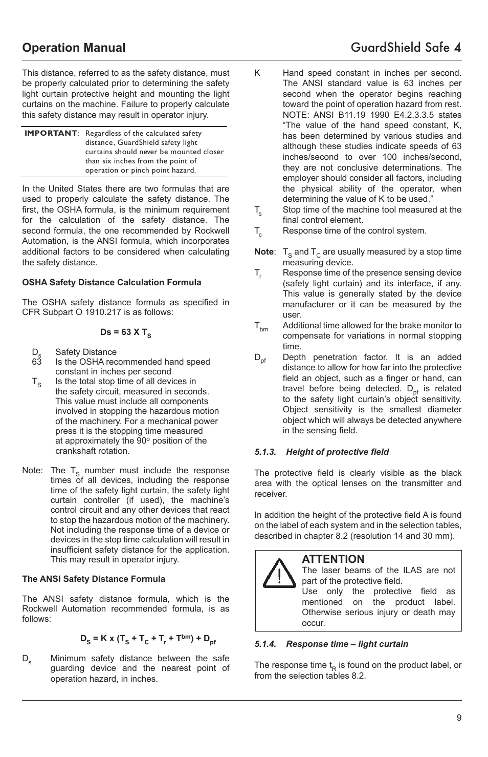 Operation manual guardshield safe 4, Attention | Rockwell Tools GUARDSHIELD SAFE 4 User Manual | Page 9 / 24