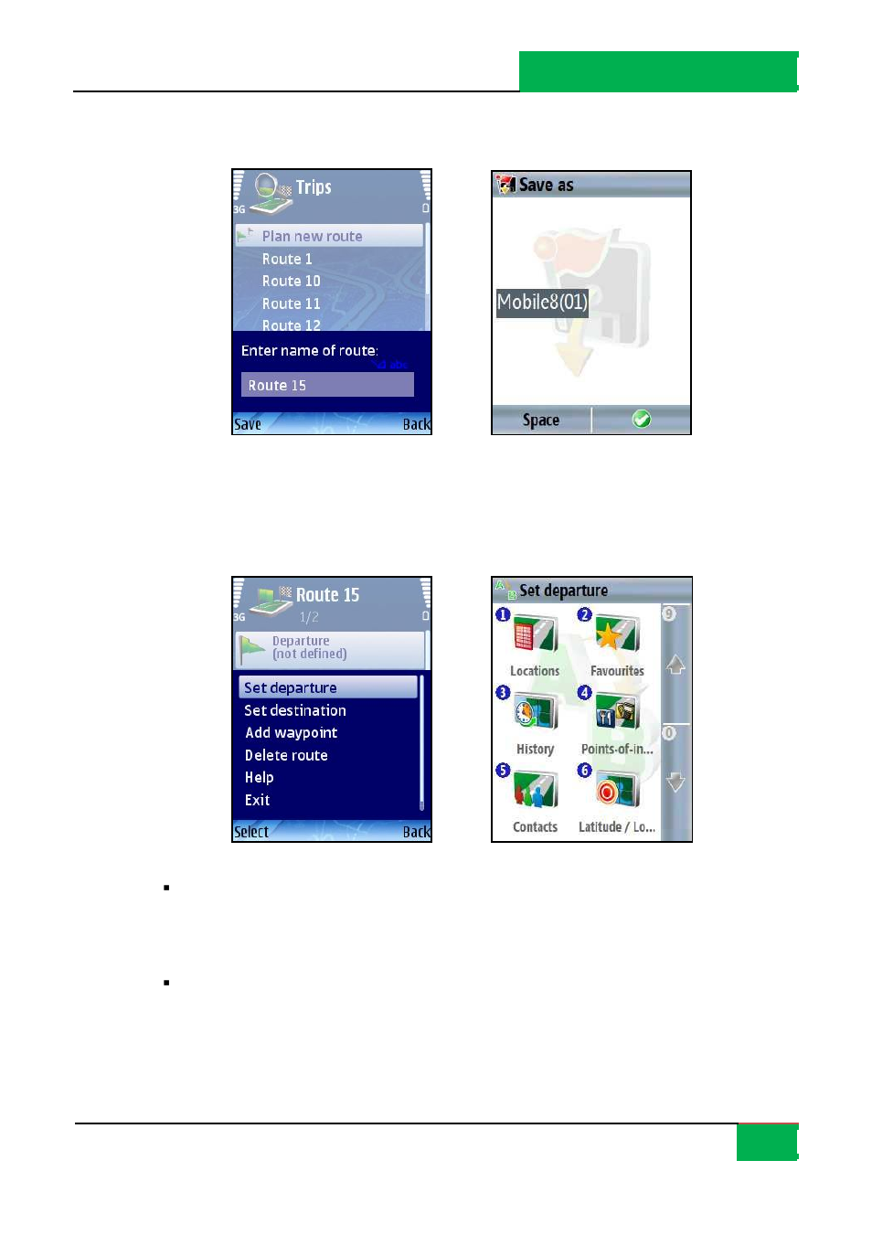 Enter route name, Define departure | ROUTE 66 Mobile 8 User Manual | Page 20 / 114
