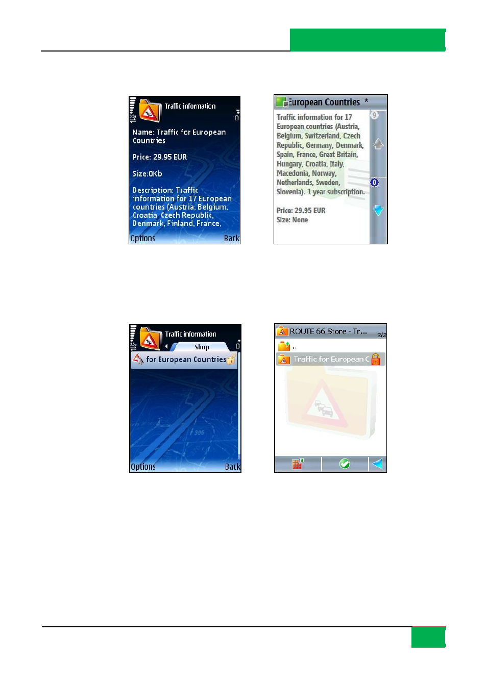 Display pack. information, Activate traffic pack | ROUTE 66 Mobile 8 User Manual | Page 48 / 114