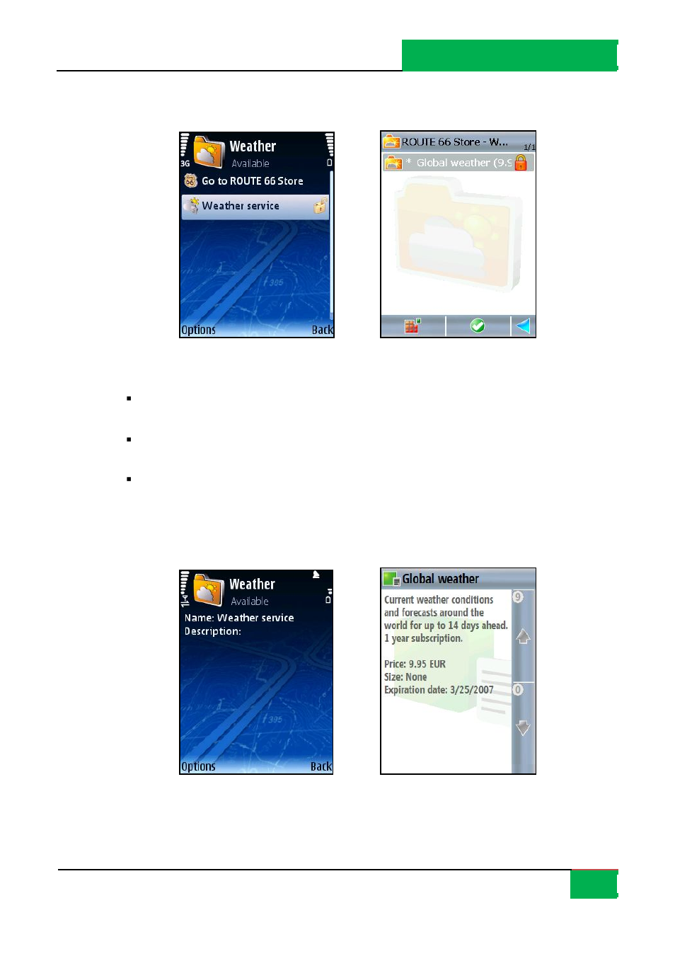Locate weather packages, Display weather info | ROUTE 66 Mobile 8 User Manual | Page 57 / 114