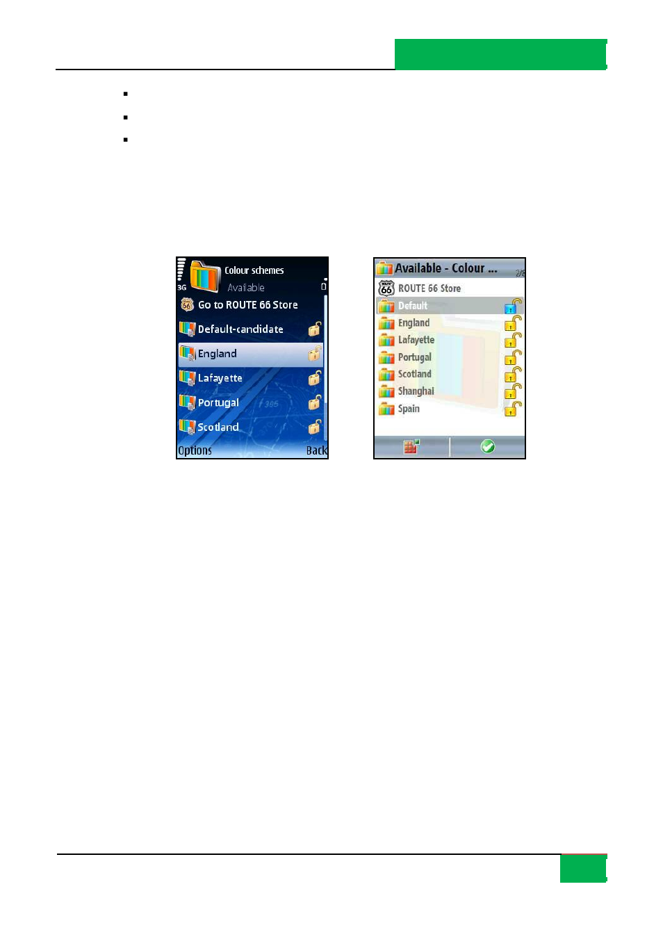 Change the current colour scheme, Select colour scheme | ROUTE 66 Mobile 8 User Manual | Page 68 / 114