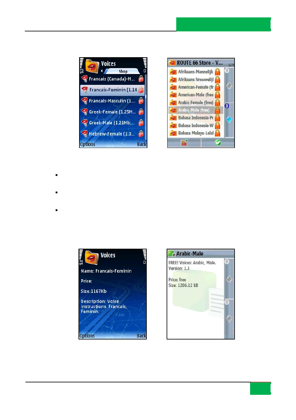 Locate voices, Display voice info | ROUTE 66 Mobile 8 User Manual | Page 71 / 114