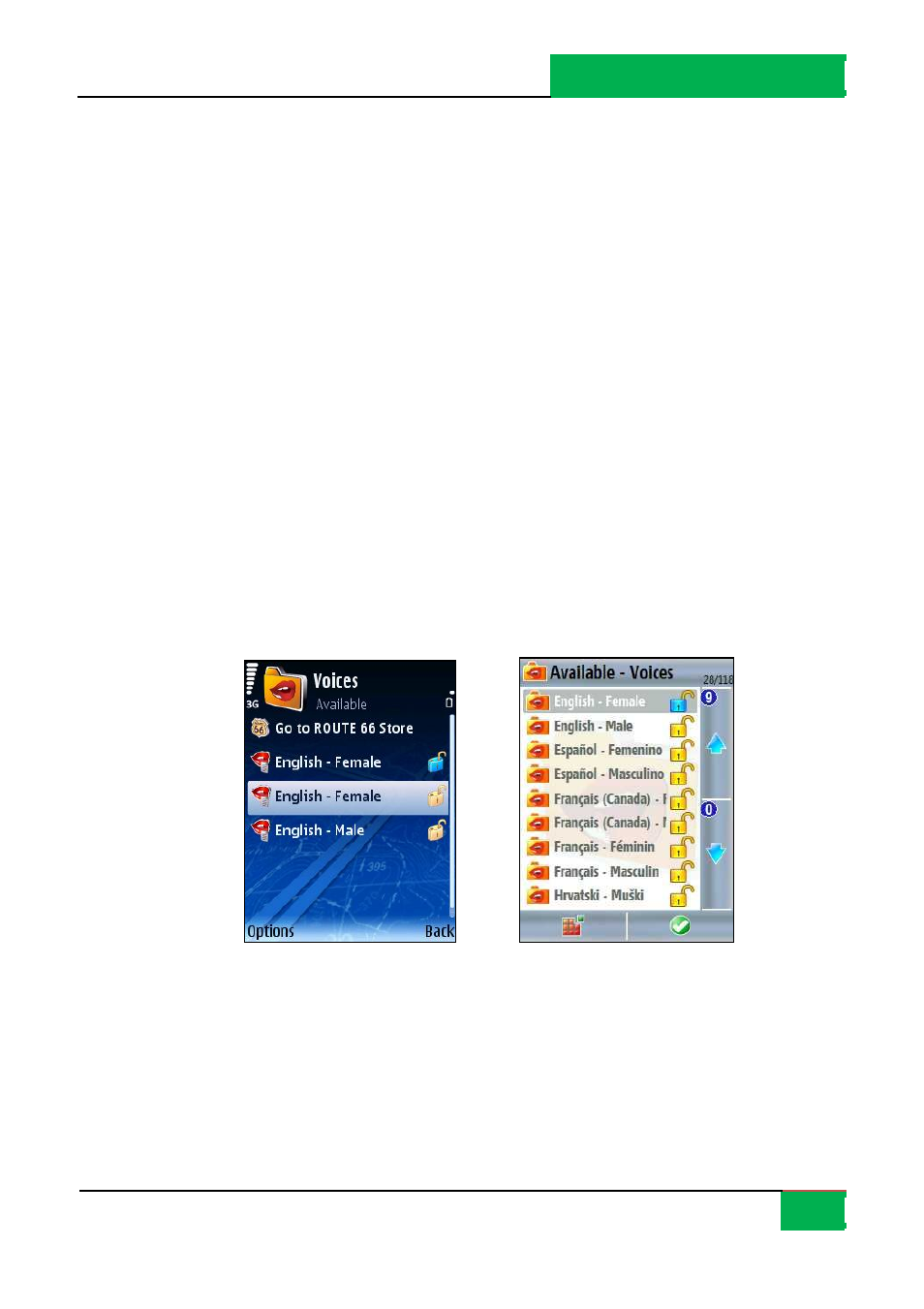 Download voices, Activate voices, Change current voice | ROUTE 66 Mobile 8 User Manual | Page 72 / 114