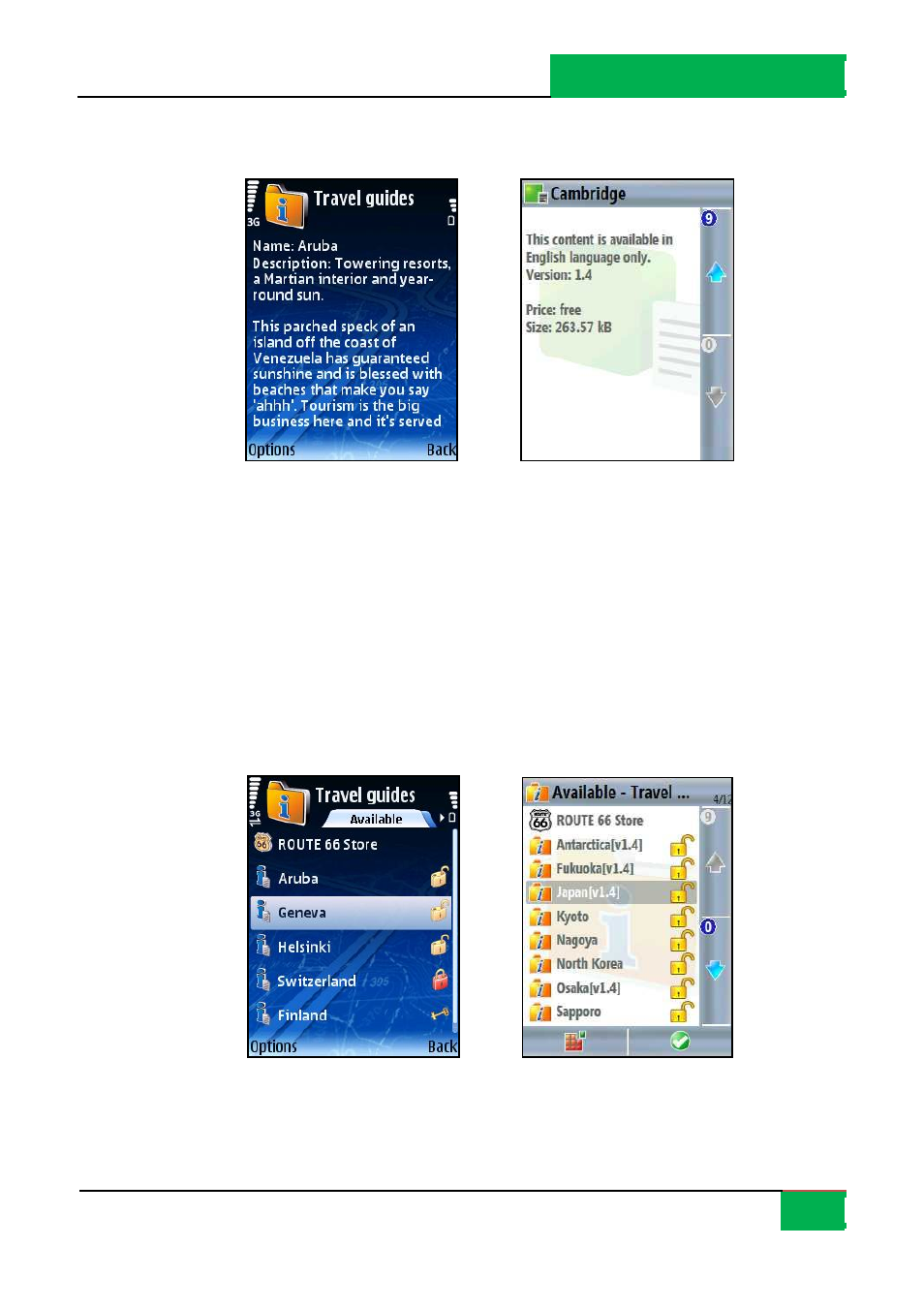Display travel info, Download travel guides, Use travel guides | ROUTE 66 Mobile 8 User Manual | Page 74 / 114