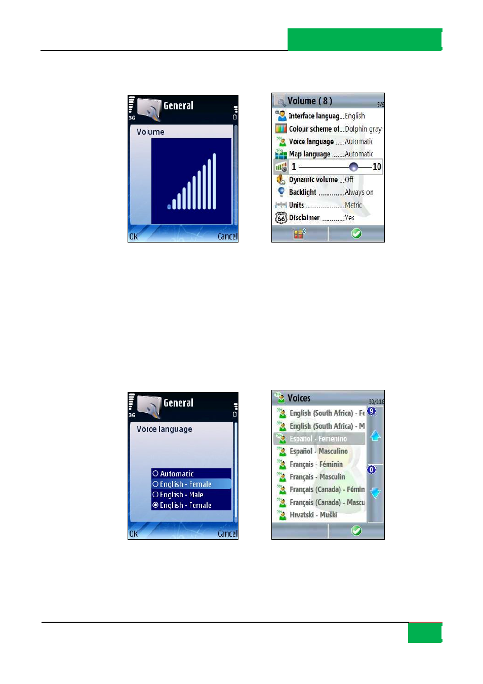 Volume, Voice language | ROUTE 66 Mobile 8 User Manual | Page 77 / 114
