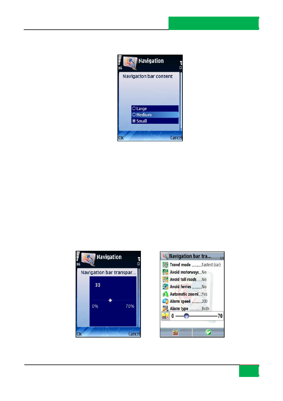 Navigation bar content [* s60, Navigation bar transparency | ROUTE 66 Mobile 8 User Manual | Page 91 / 114