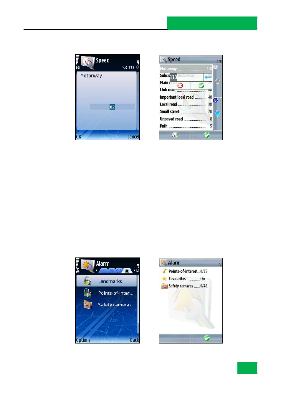 Speed: advanced - edit, Settings: alarm | ROUTE 66 Mobile 8 User Manual | Page 98 / 114