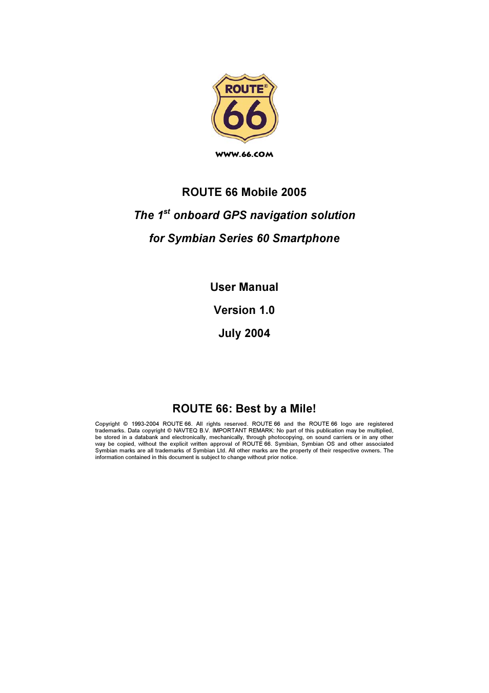 ROUTE 66 Mobile 2005 User Manual | 23 pages