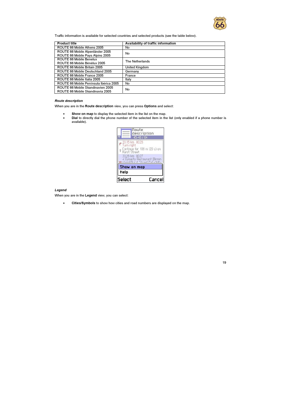 ROUTE 66 Mobile 2005 User Manual | Page 19 / 23
