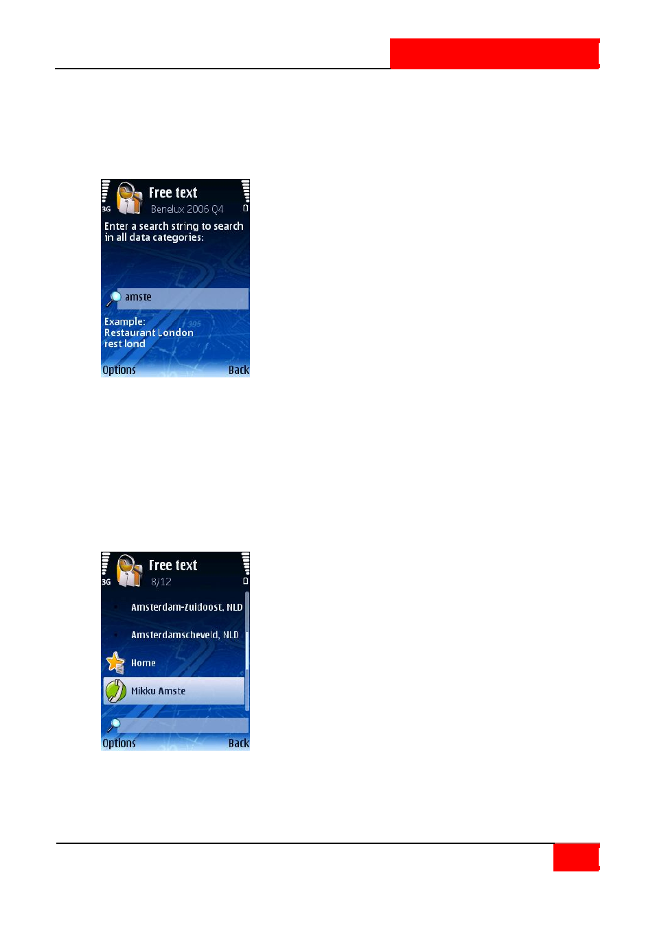 Search - free text, Free text: results | ROUTE 66 SYMBIAN S60 V3 User Manual | Page 10 / 114
