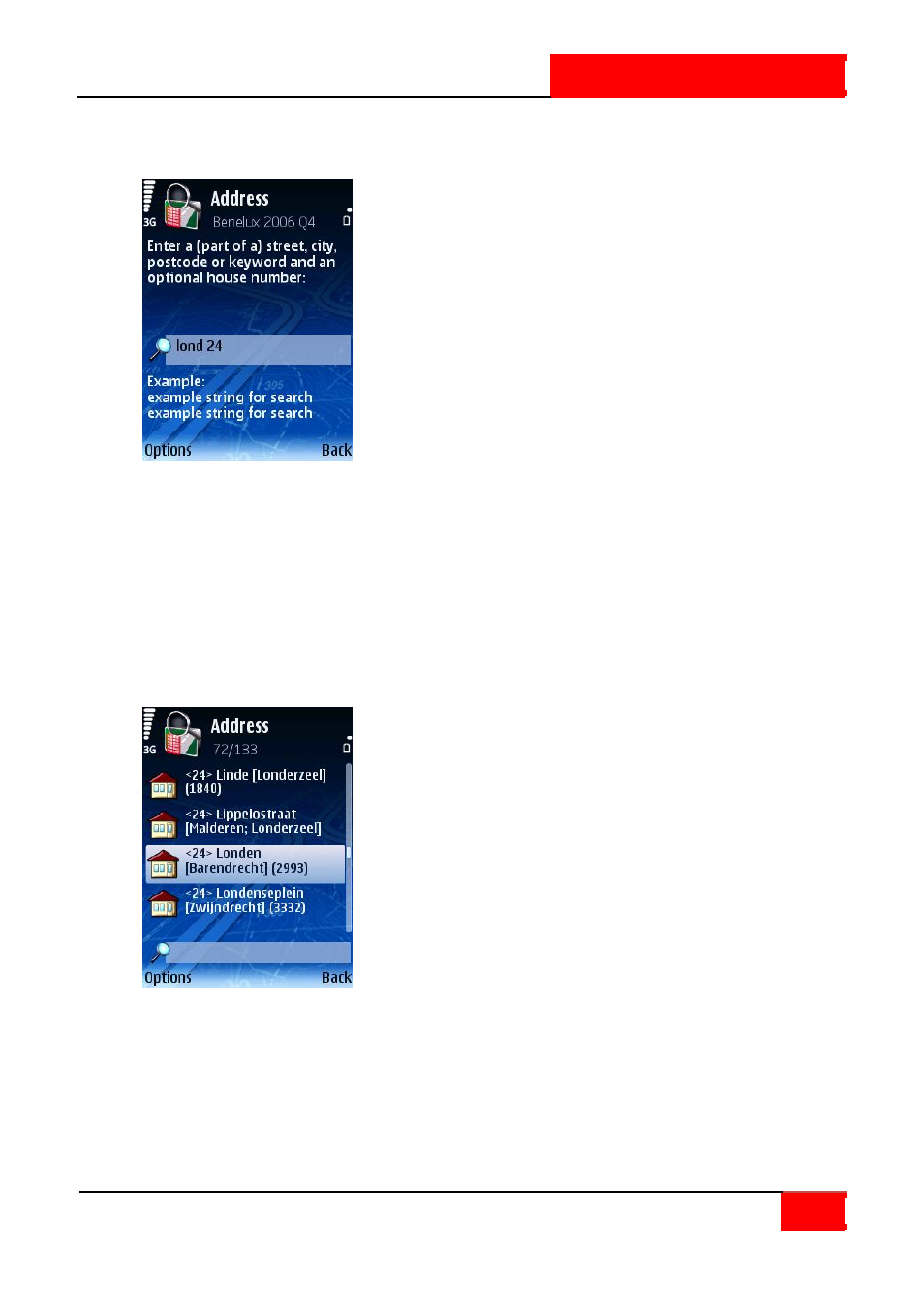 Search - address, Address: results | ROUTE 66 SYMBIAN S60 V3 User Manual | Page 11 / 114