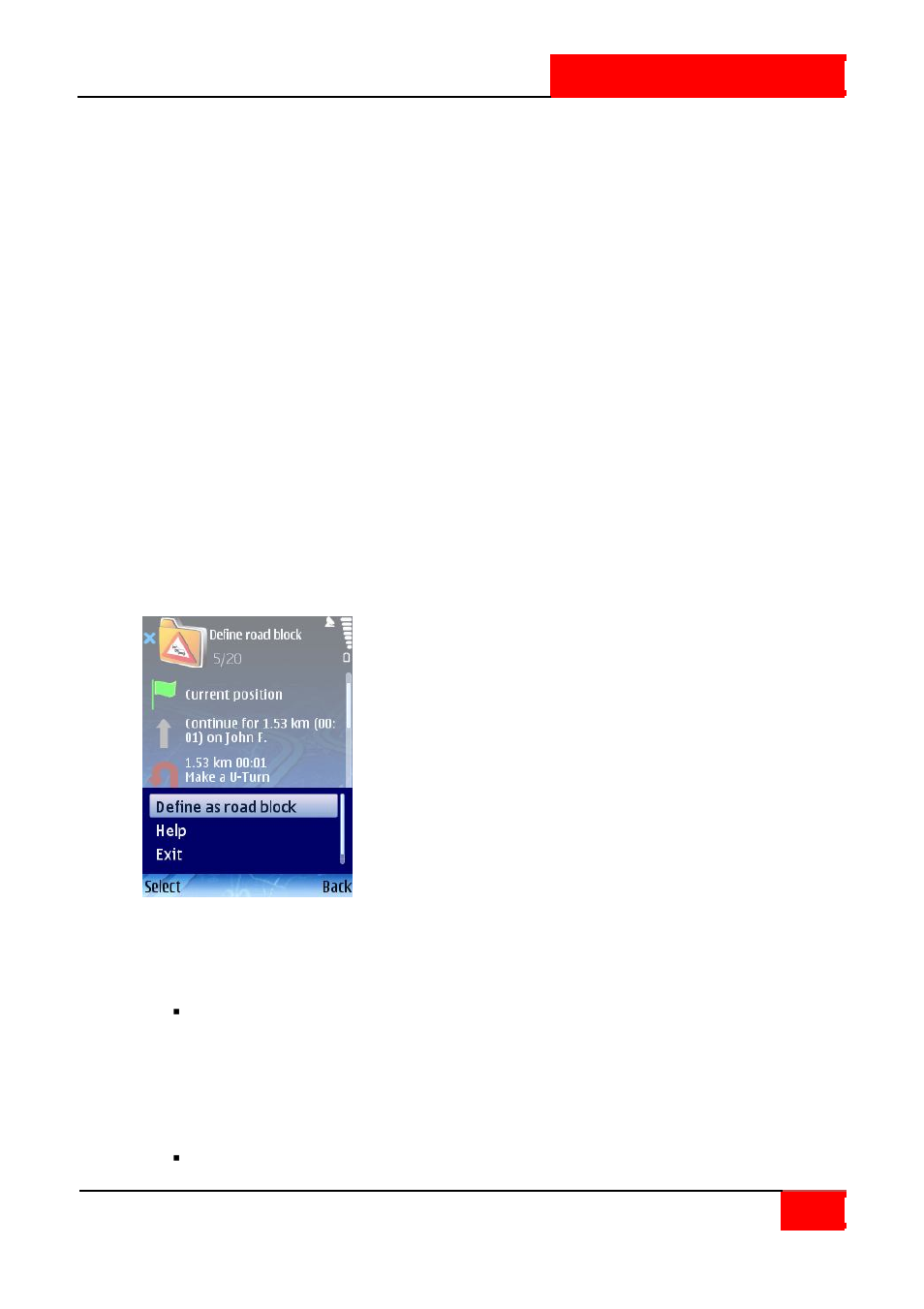 Define road block | ROUTE 66 SYMBIAN S60 V3 User Manual | Page 30 / 114