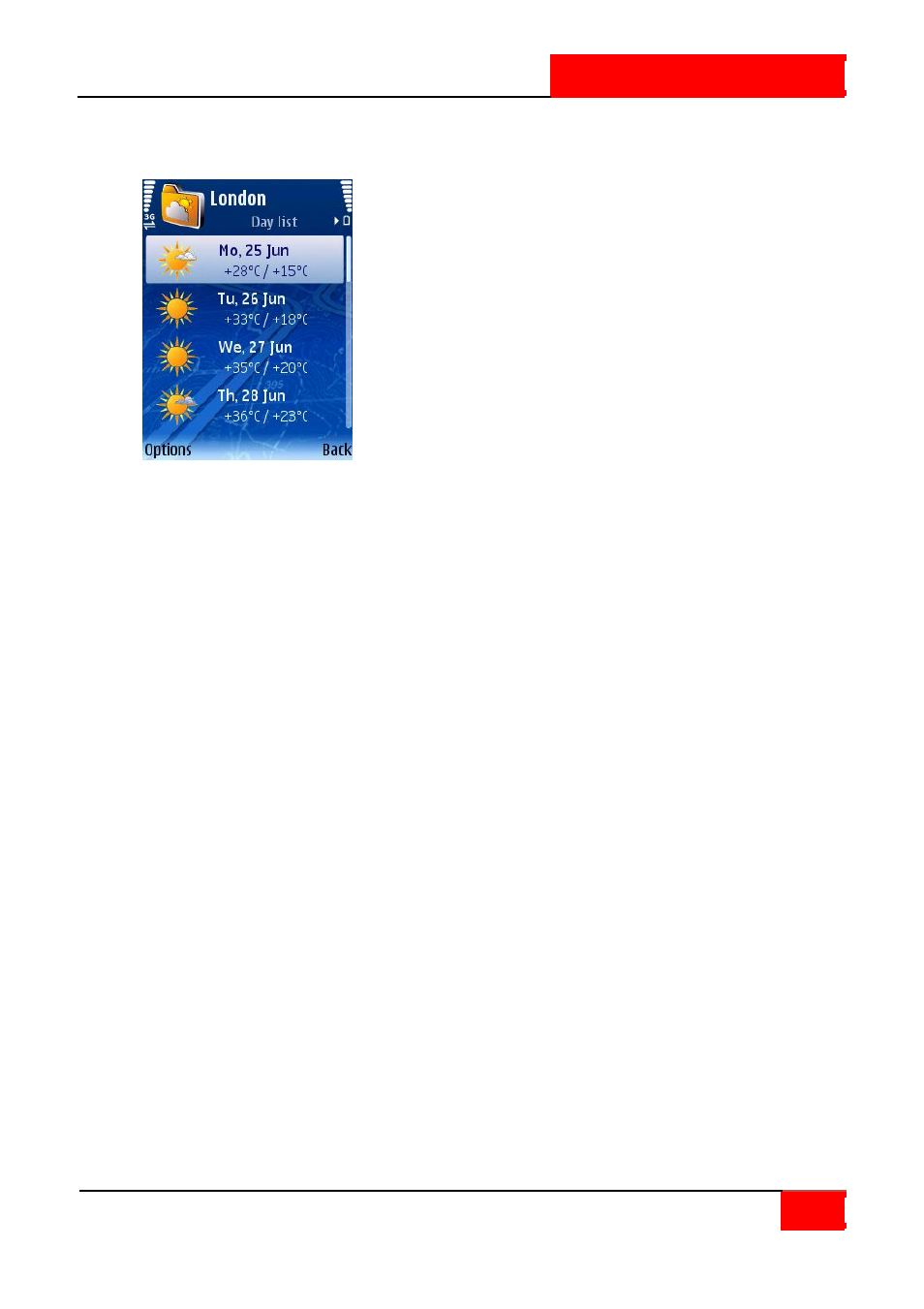 Weather: day list | ROUTE 66 SYMBIAN S60 V3 User Manual | Page 66 / 114